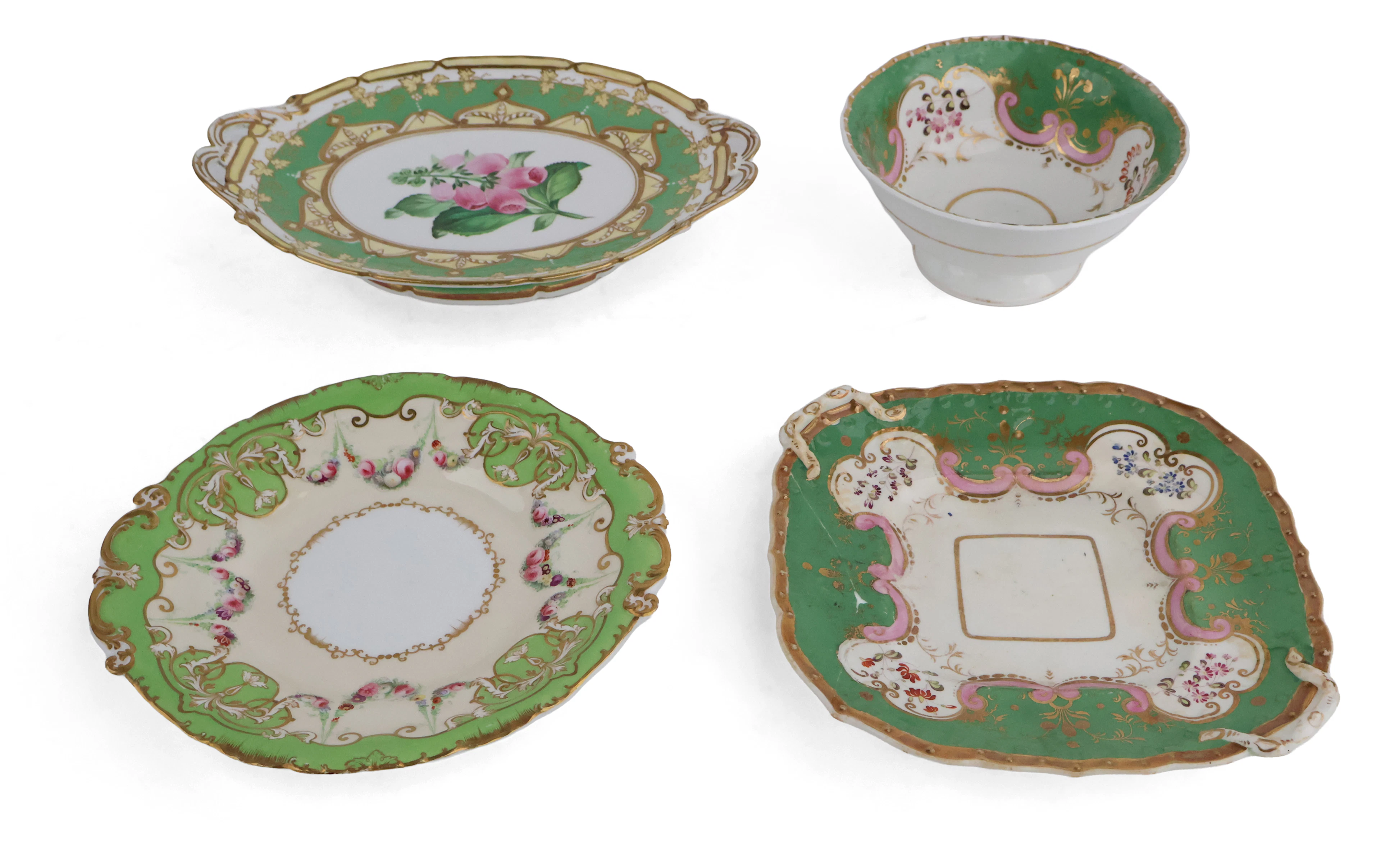 Group of Green and Gilt Porcelain Table Articles