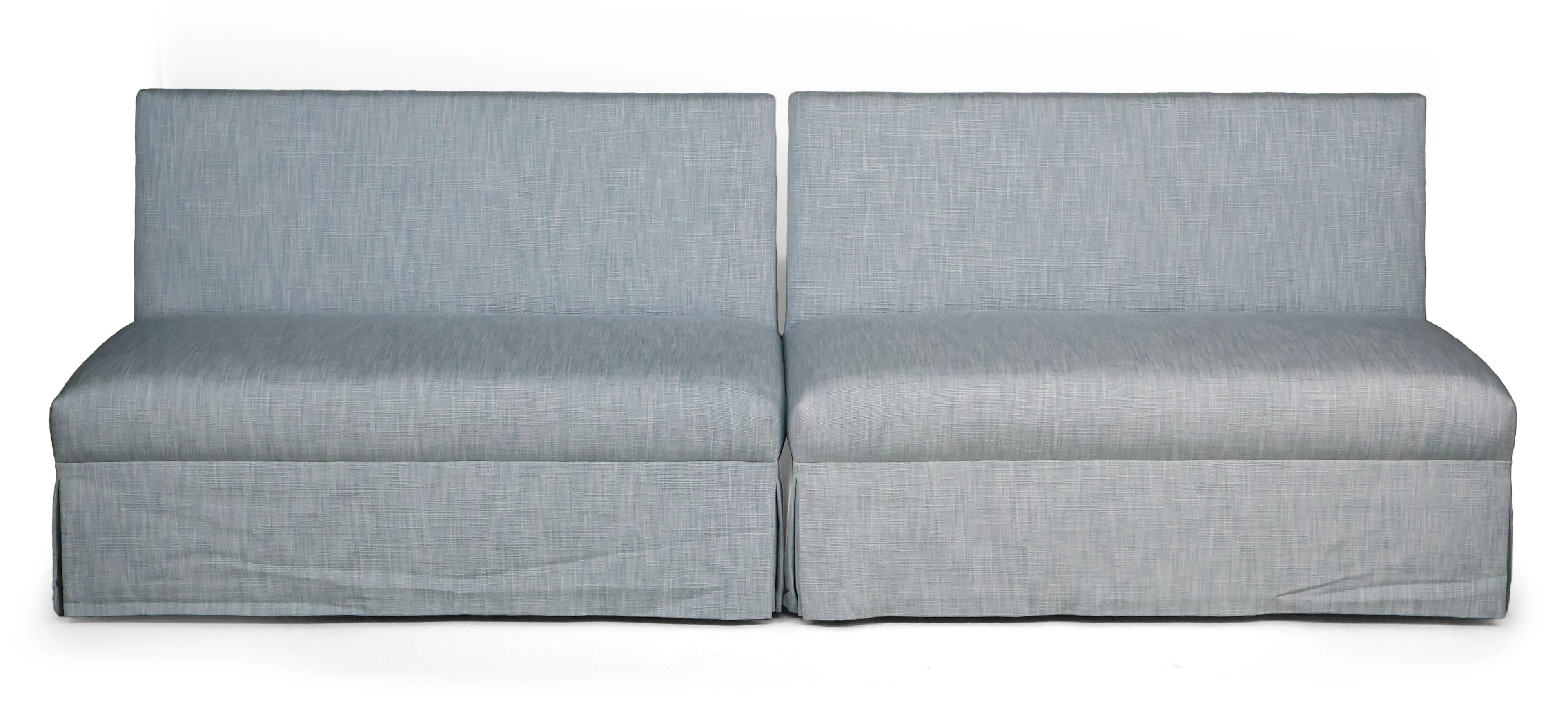 Pair of Contemporary Blue-Upholstered Armless Loveseats