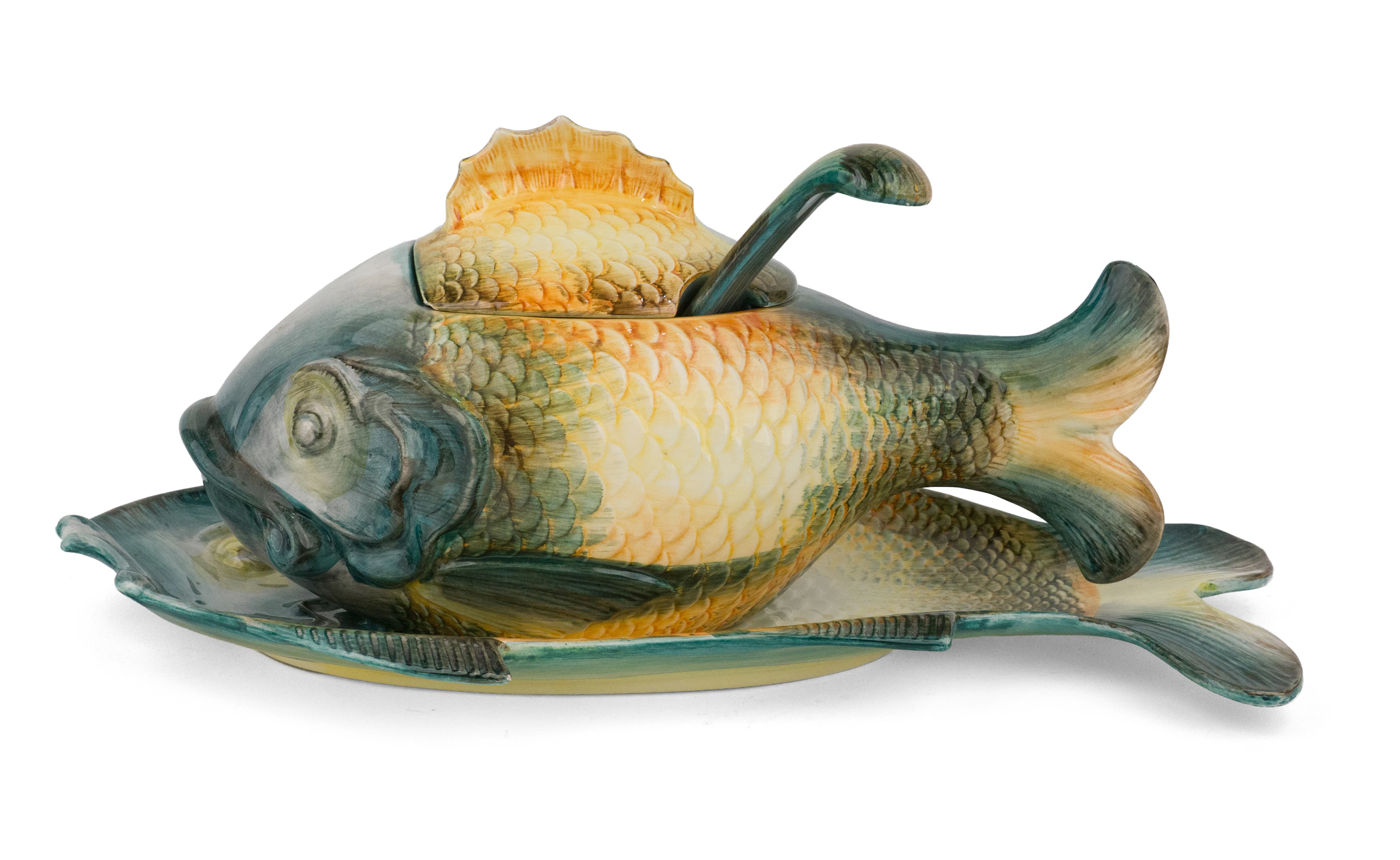 Majolica Fish Tureen and Matching Underplate