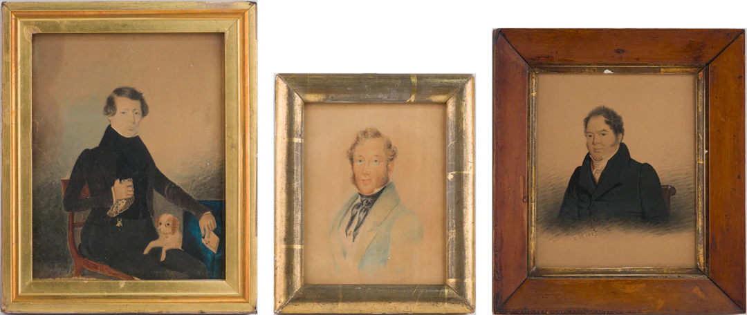 Three Portraits of Gentlemen, Mixed Media on Paper