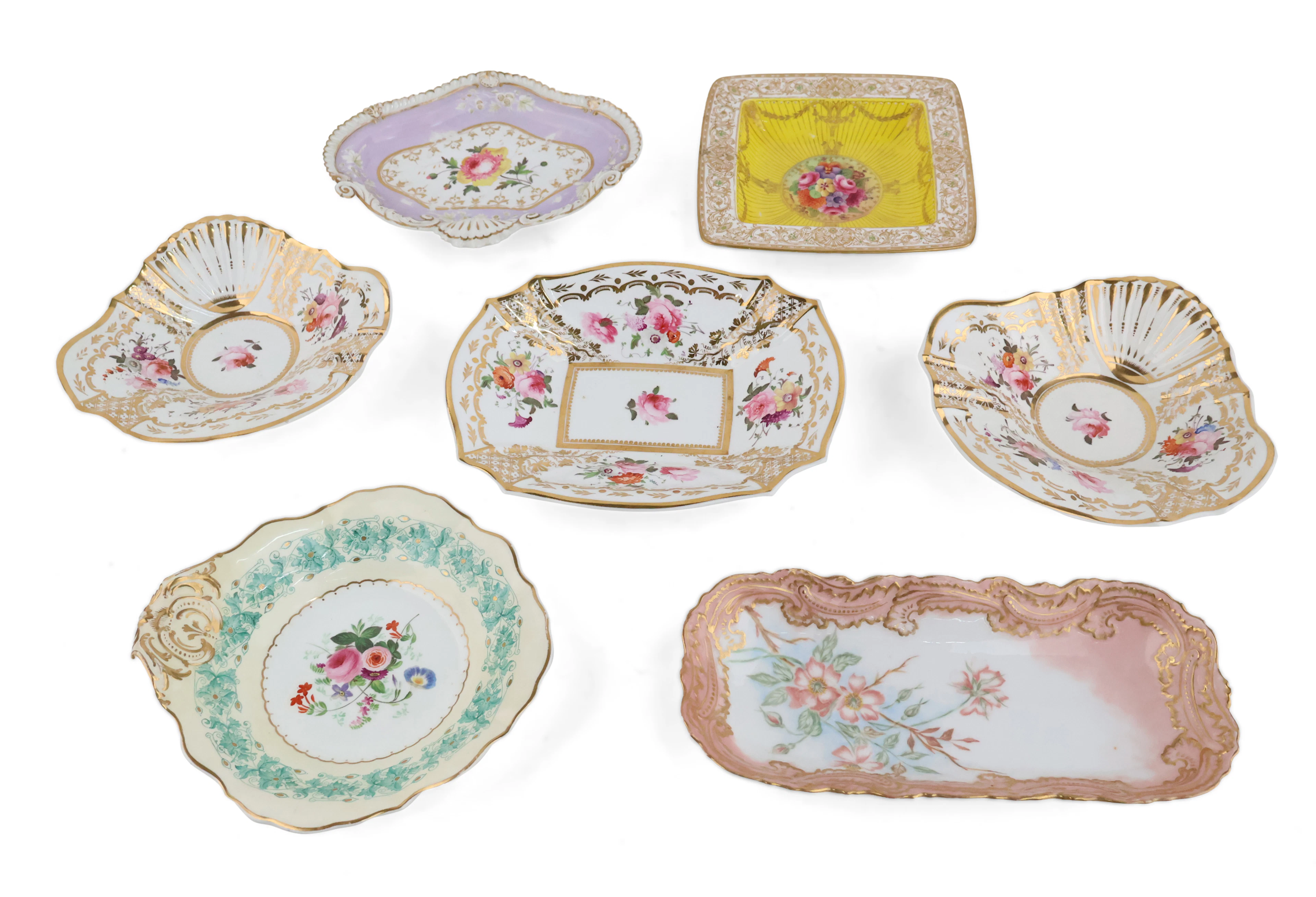 Seven Floral Decorated Porcelain Shaped Dishes