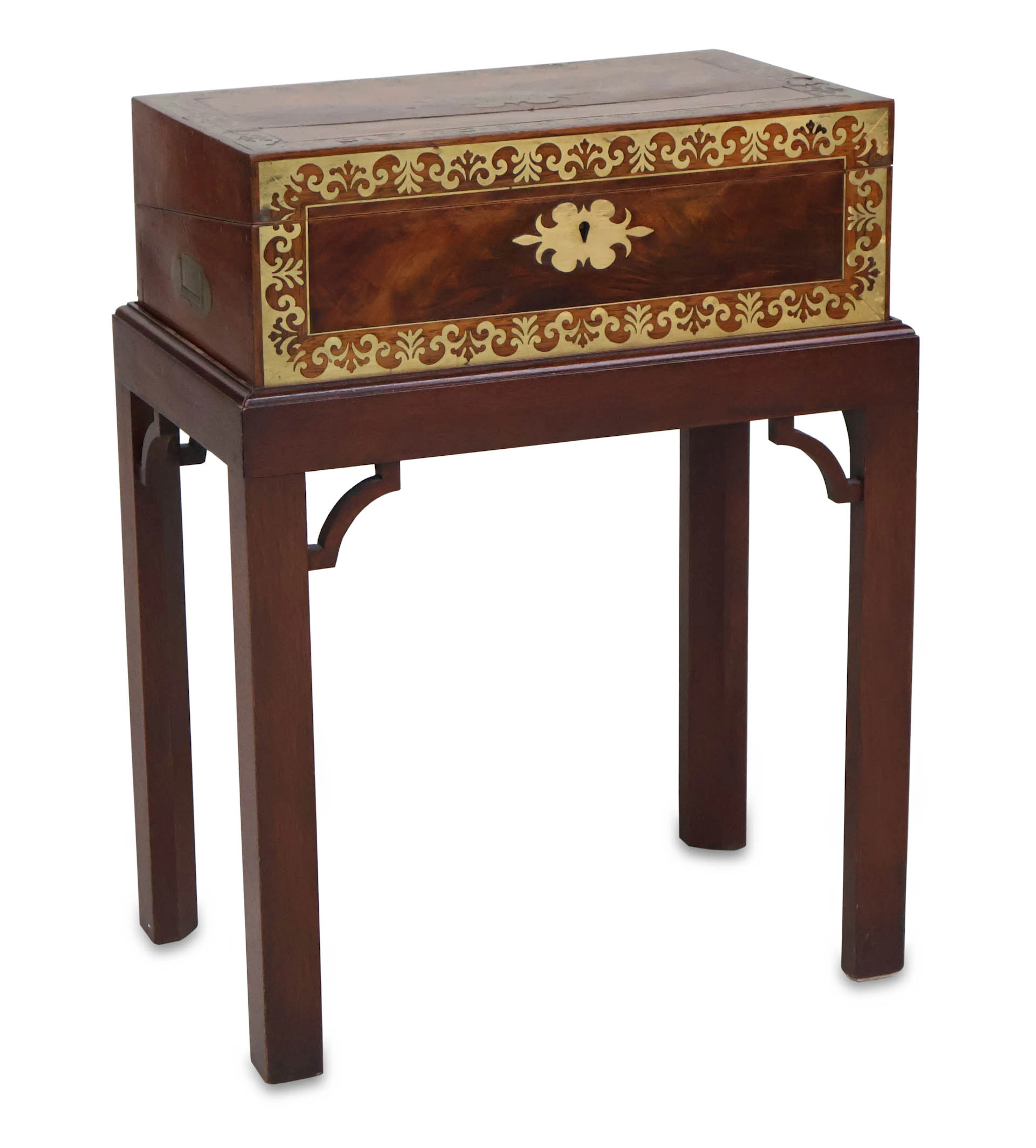 Regency Brass-Inlaid Mahogany Lapdesk on Stand