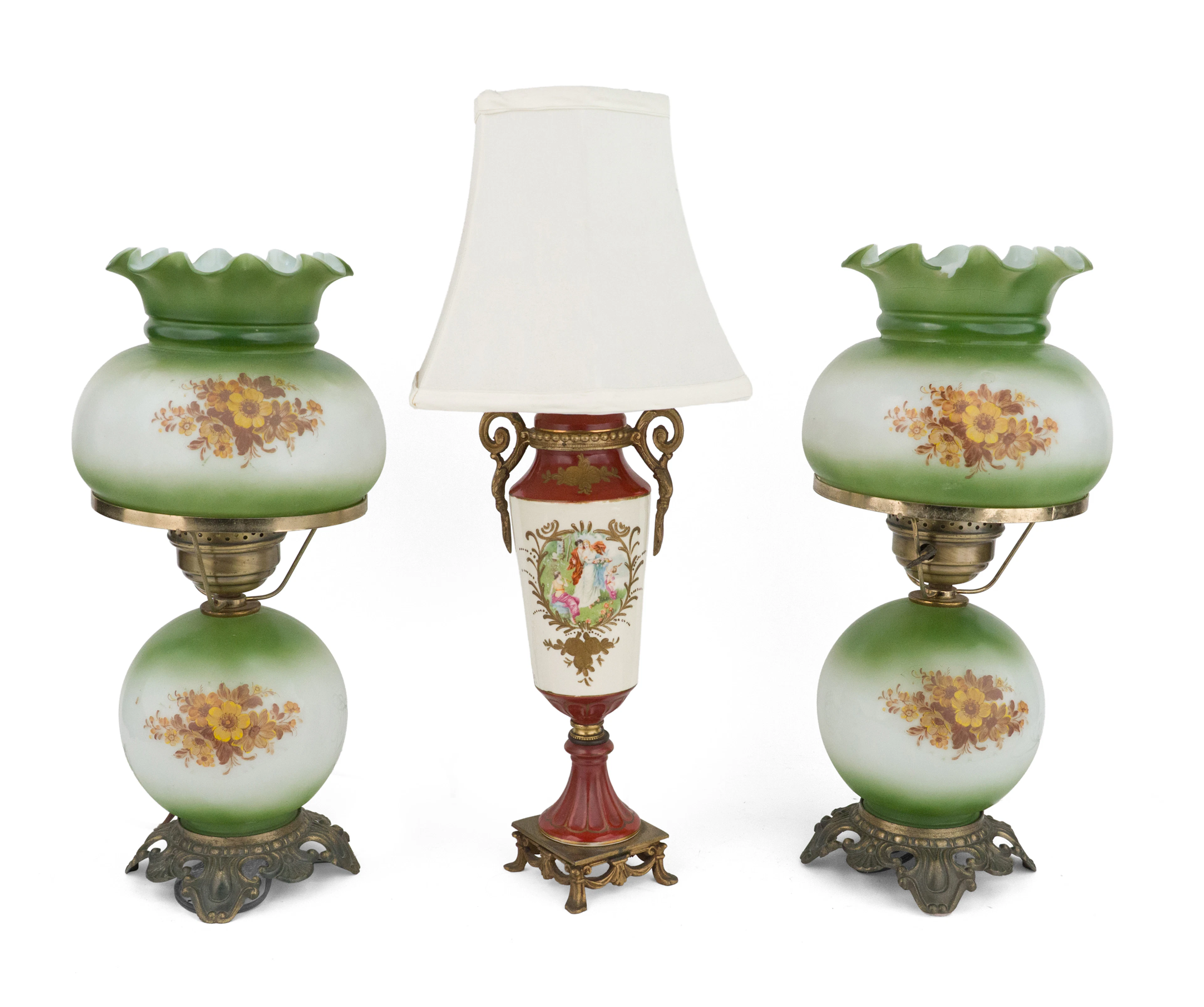 Pair of Painted Glass Gone with the Wind Lamps