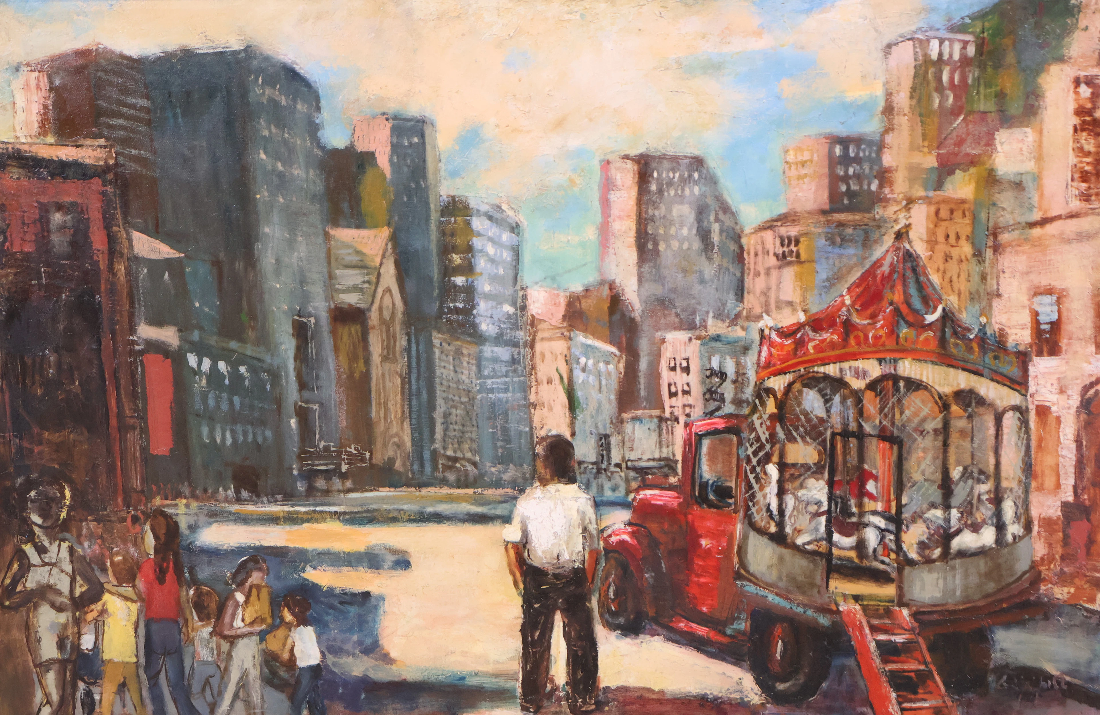 Attrib. William Gropper, Street Scene, Oil on Canvas