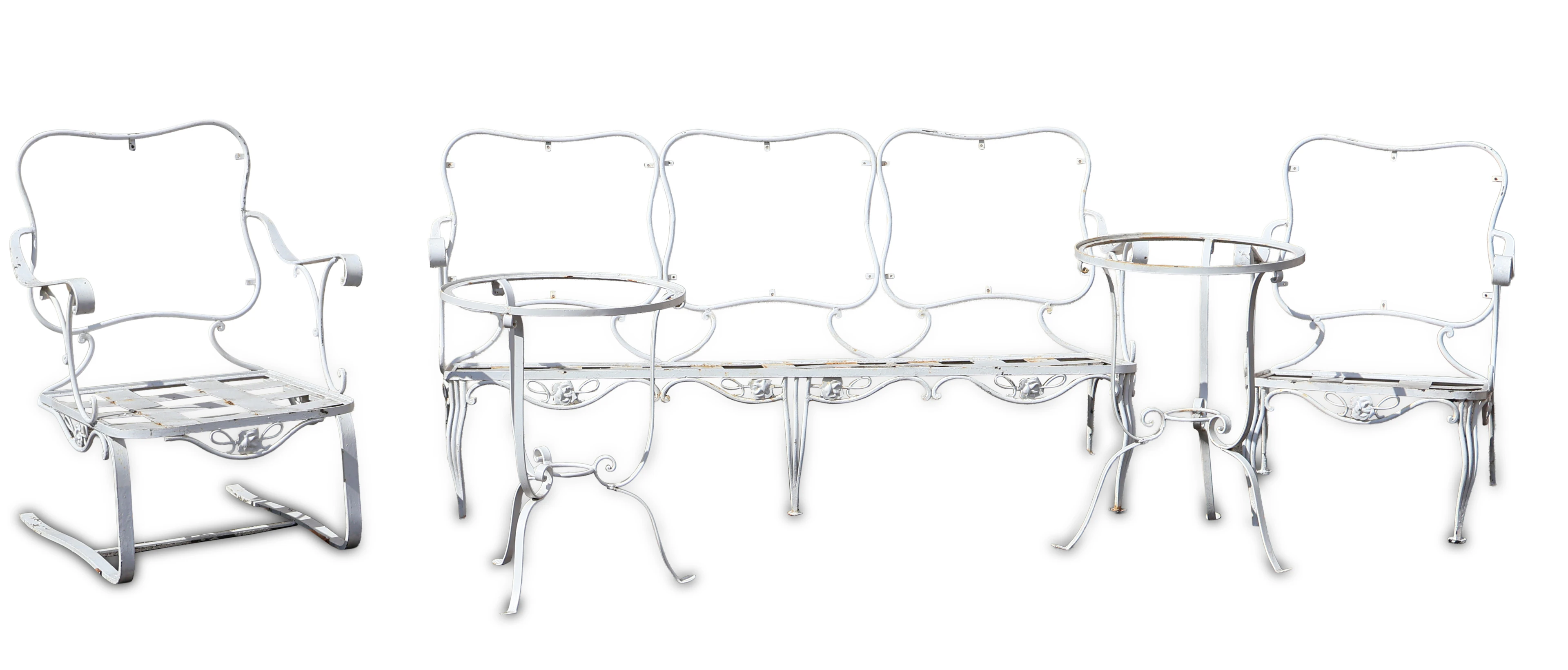 Suite of White Painted Cast-Aluminum Outdoor Furniture