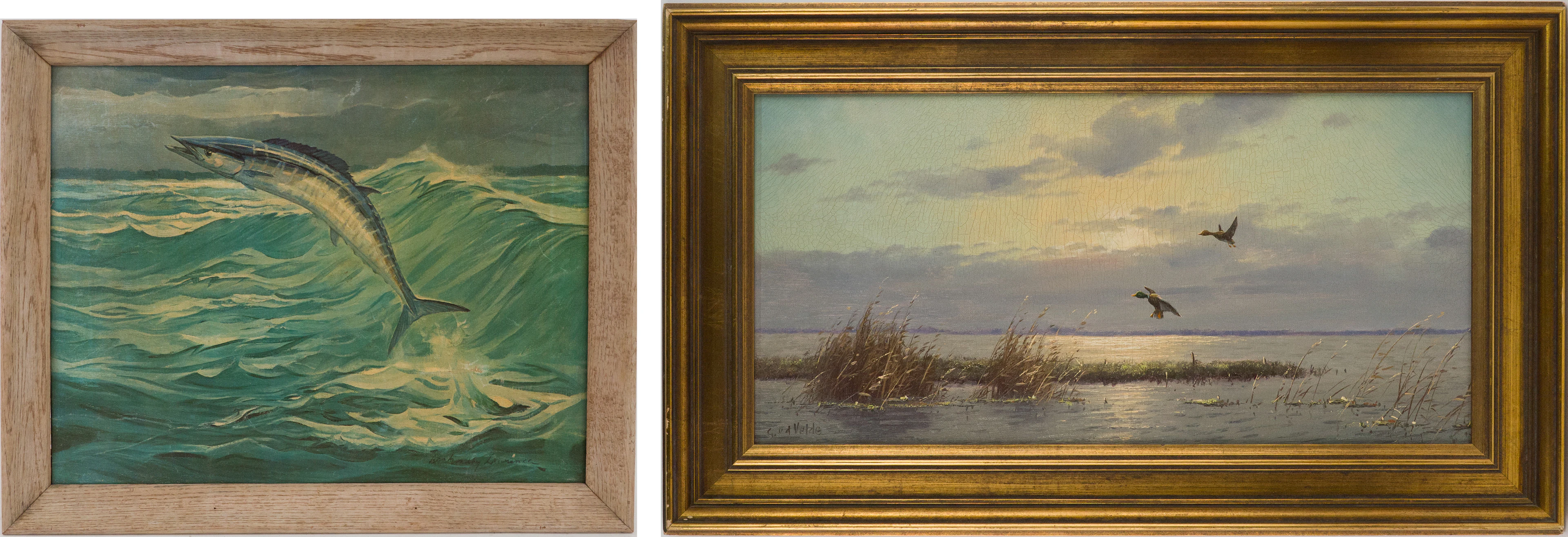 G. van der Velde, Ducks Taking Flight Over Water, Oil on Canvas