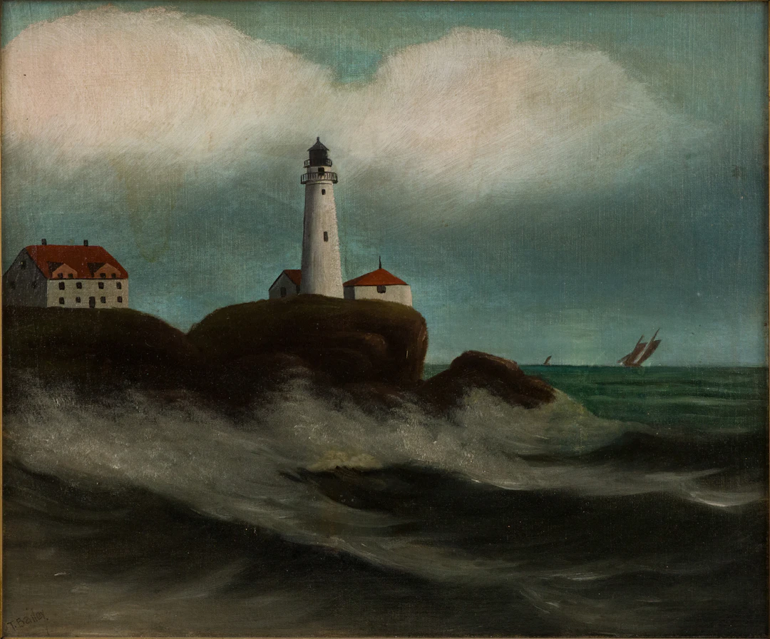 T. Bailey, Portland Headlight, Oil on Board