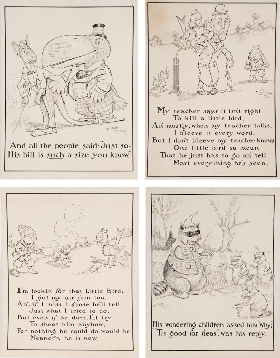 Charles L Bartholomew, American 1860-1949, Four Illustrations, Ink on Cardstock