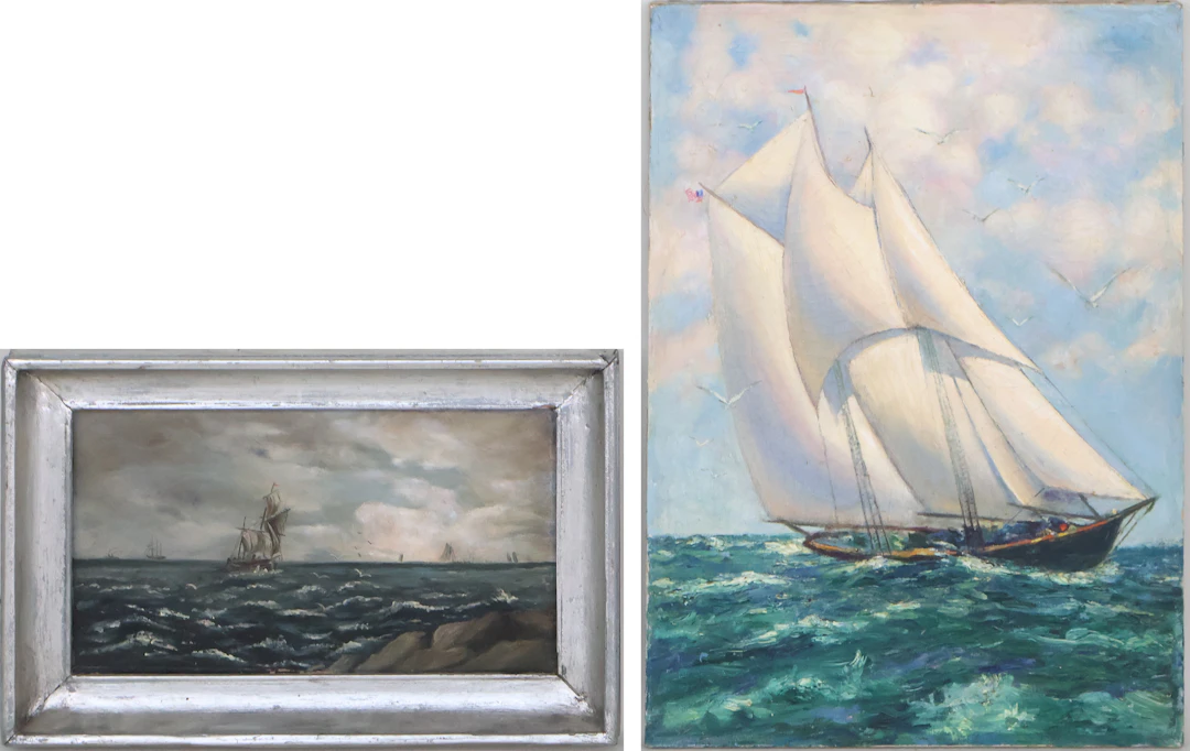 Sailing Ships at Sea, Oil on Canvas