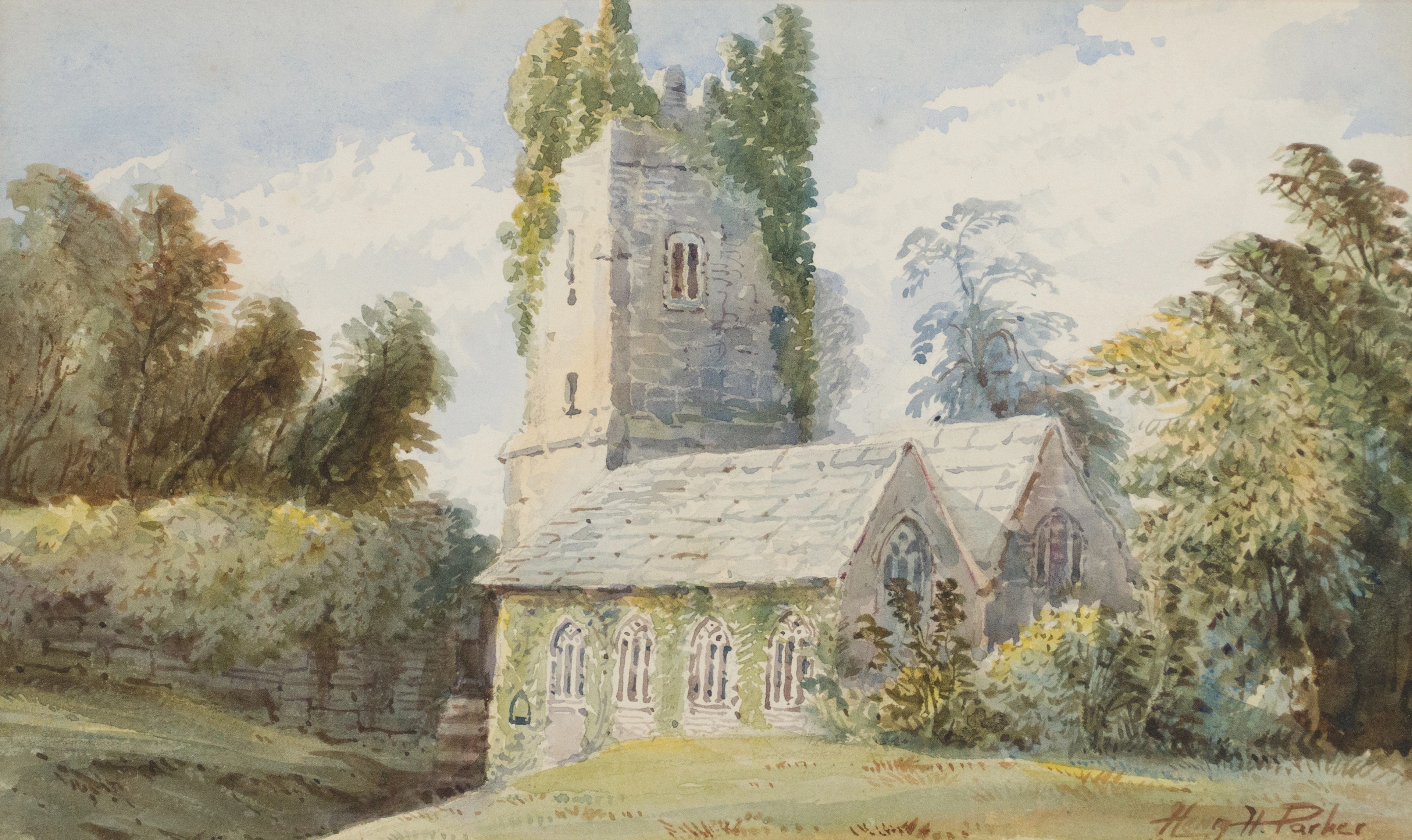 Henry Deacon Hillier Parker, British 1858-1930, Country Church, Watercolor