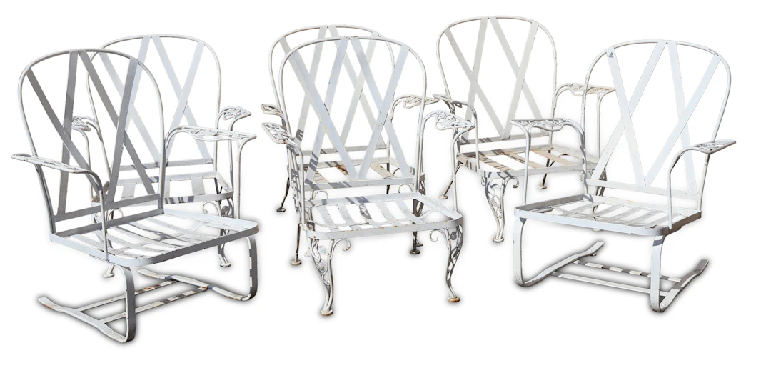 Six White Painted Cast-Aluminum Armchairs