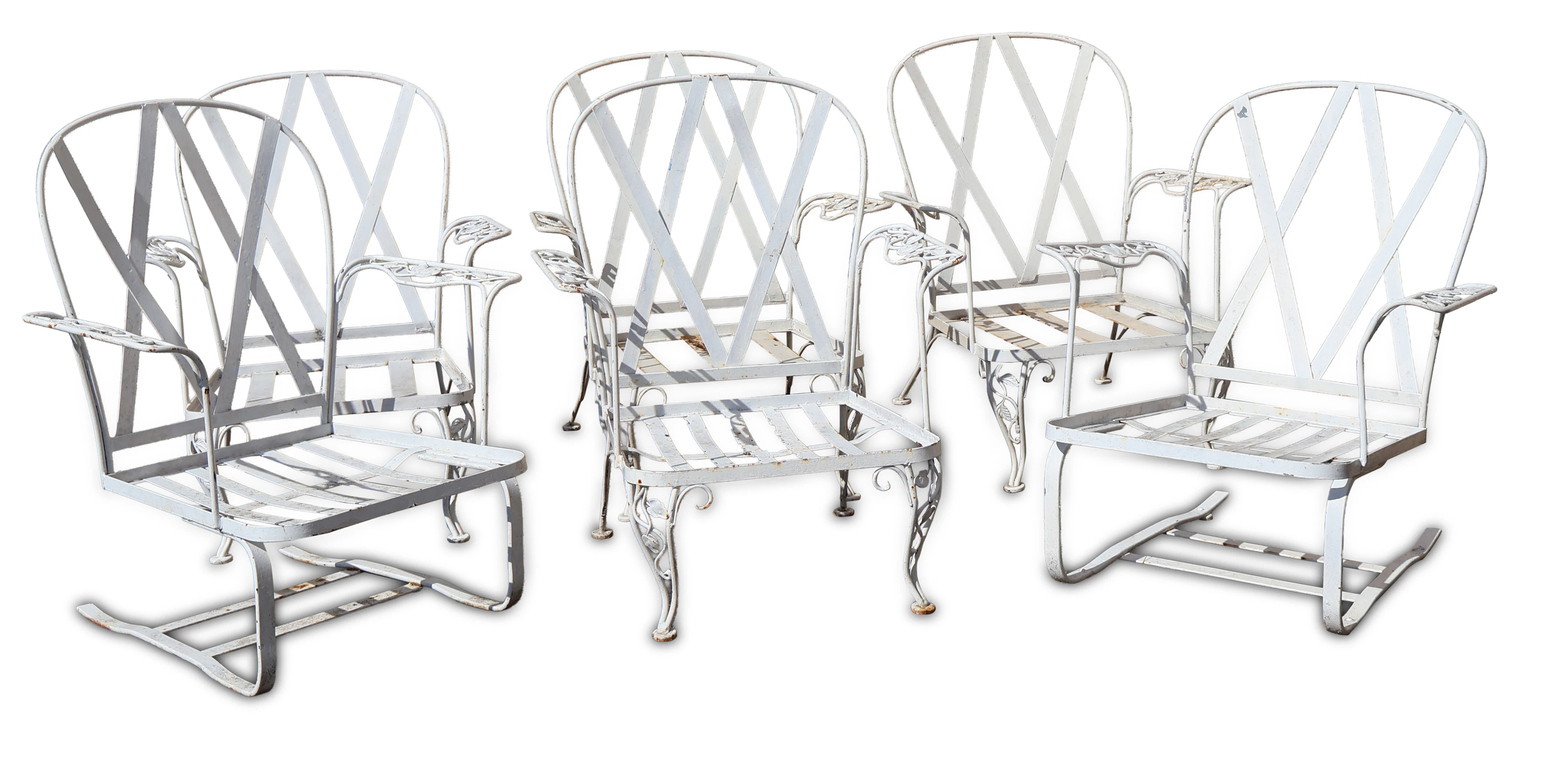 Six White Painted Cast-Aluminum Armchairs