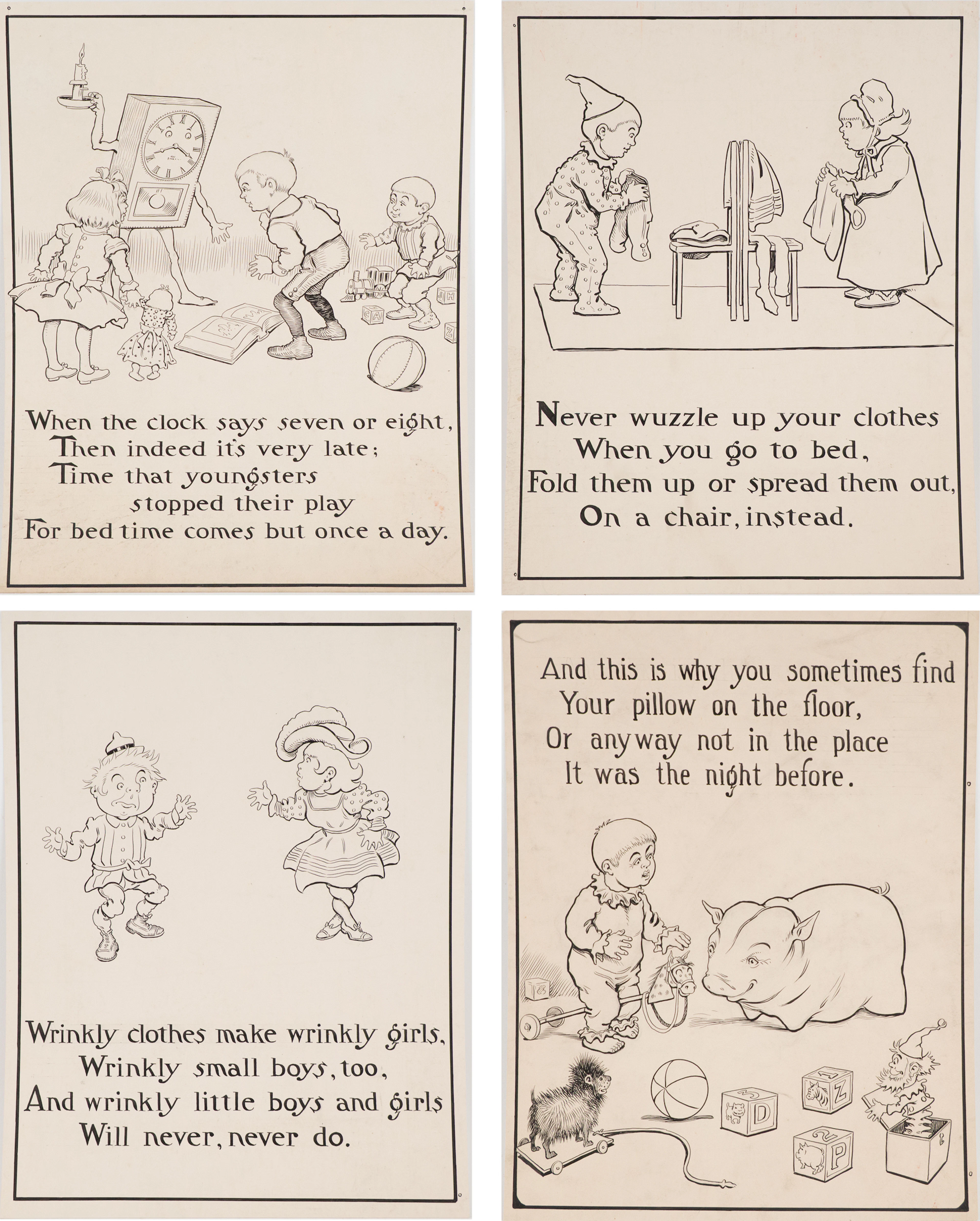 Charles L Bartholomew, American 1860-1949, Four Illustrations, Ink on Cardstock