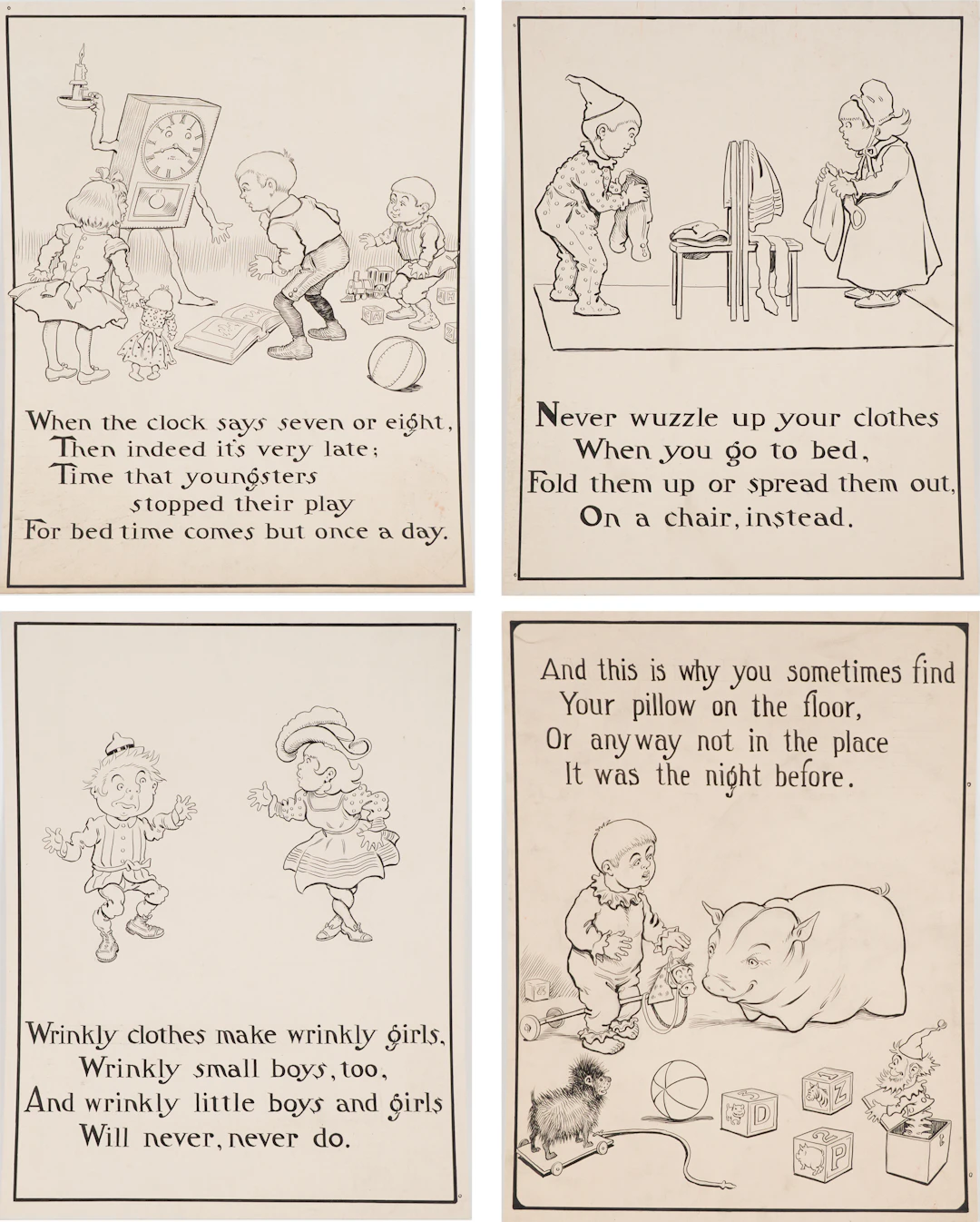 Charles L Bartholomew, American 1860-1949, Four Illustrations, Ink on Cardstock
