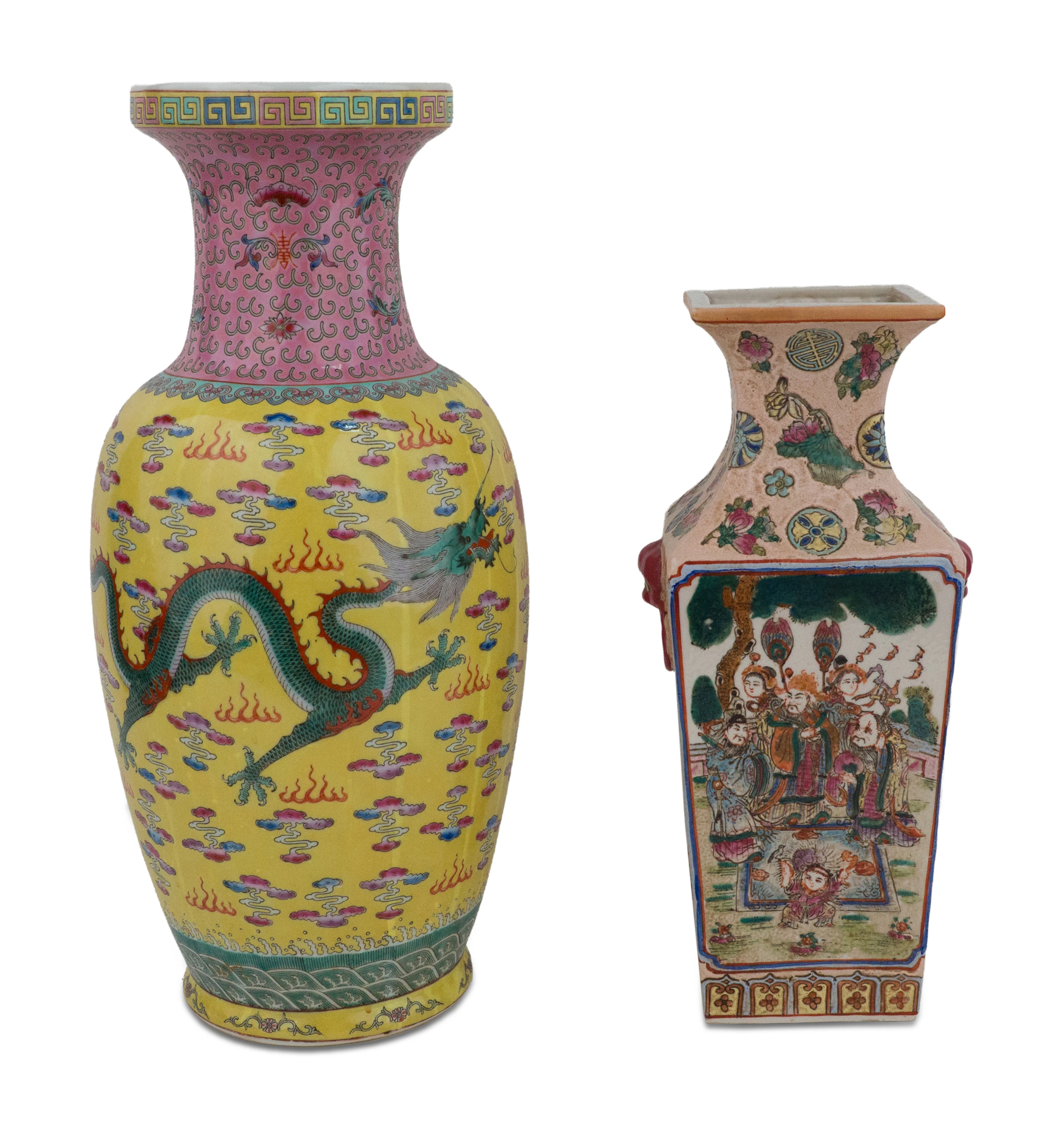 Chinese Famille Rose Dragon-Decorated Porcelain Vase