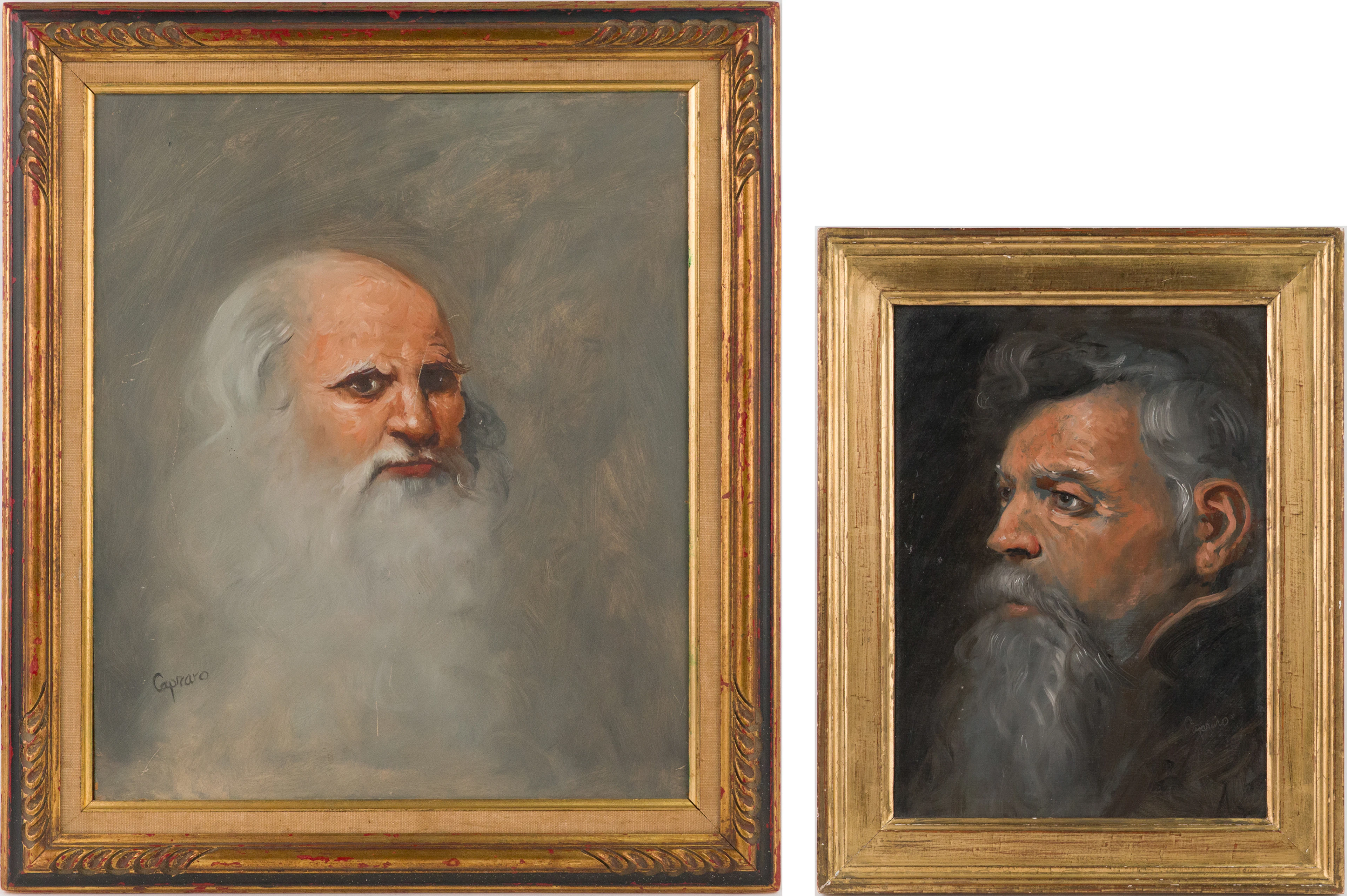 Vincent Capraro, 1919-2016, Two Portraits of Men with Beards, Oil on Board