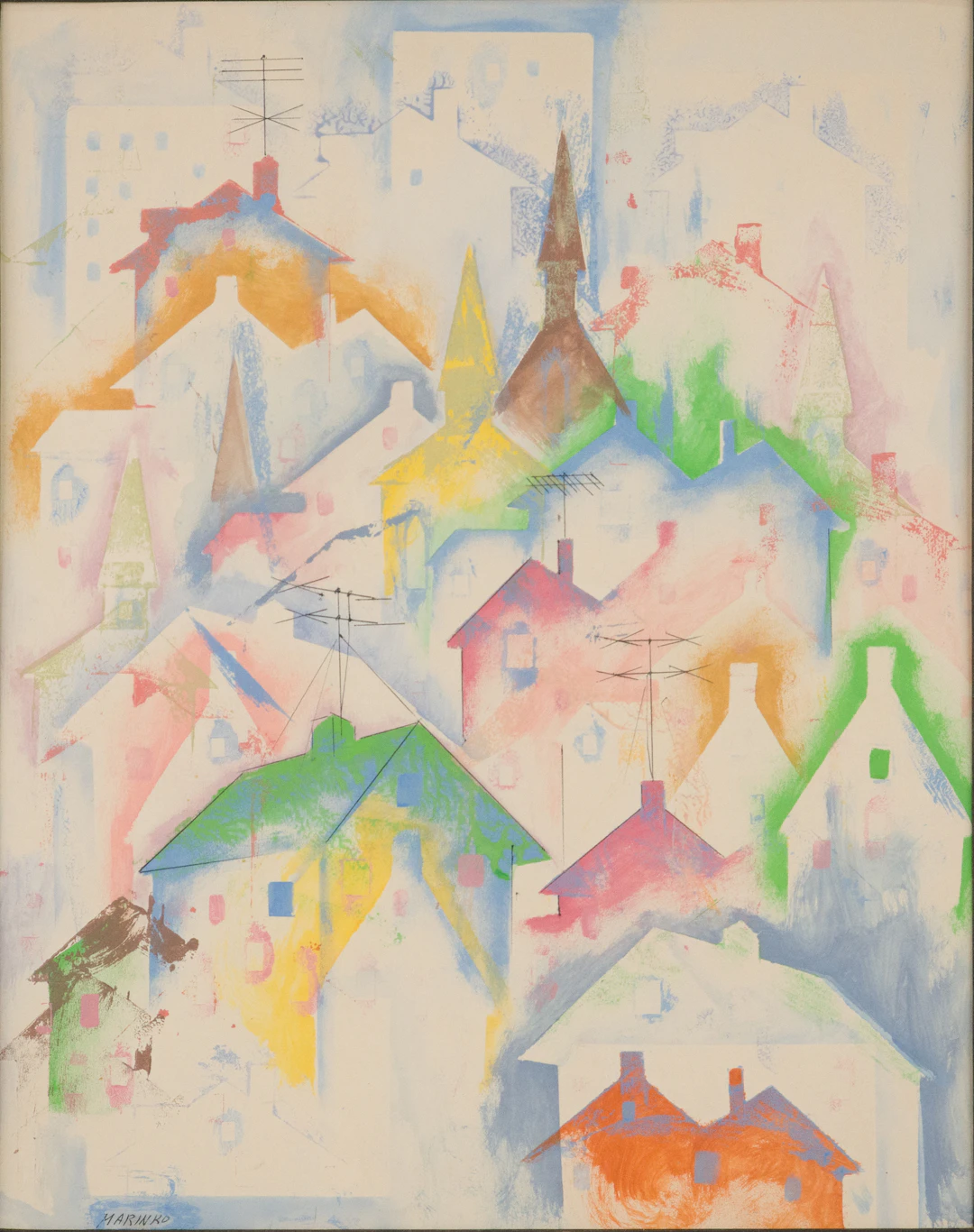 George J Marinko, 1908-1989, Village Scene, Mixed Media