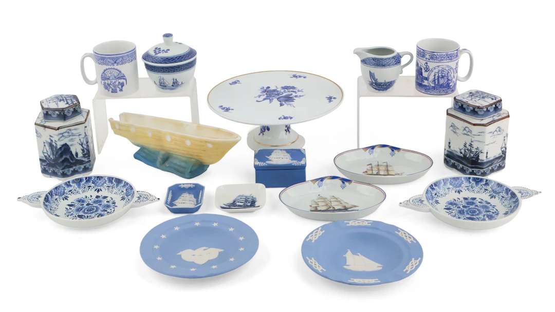 Group of Blue and White Porcelain Table Articles