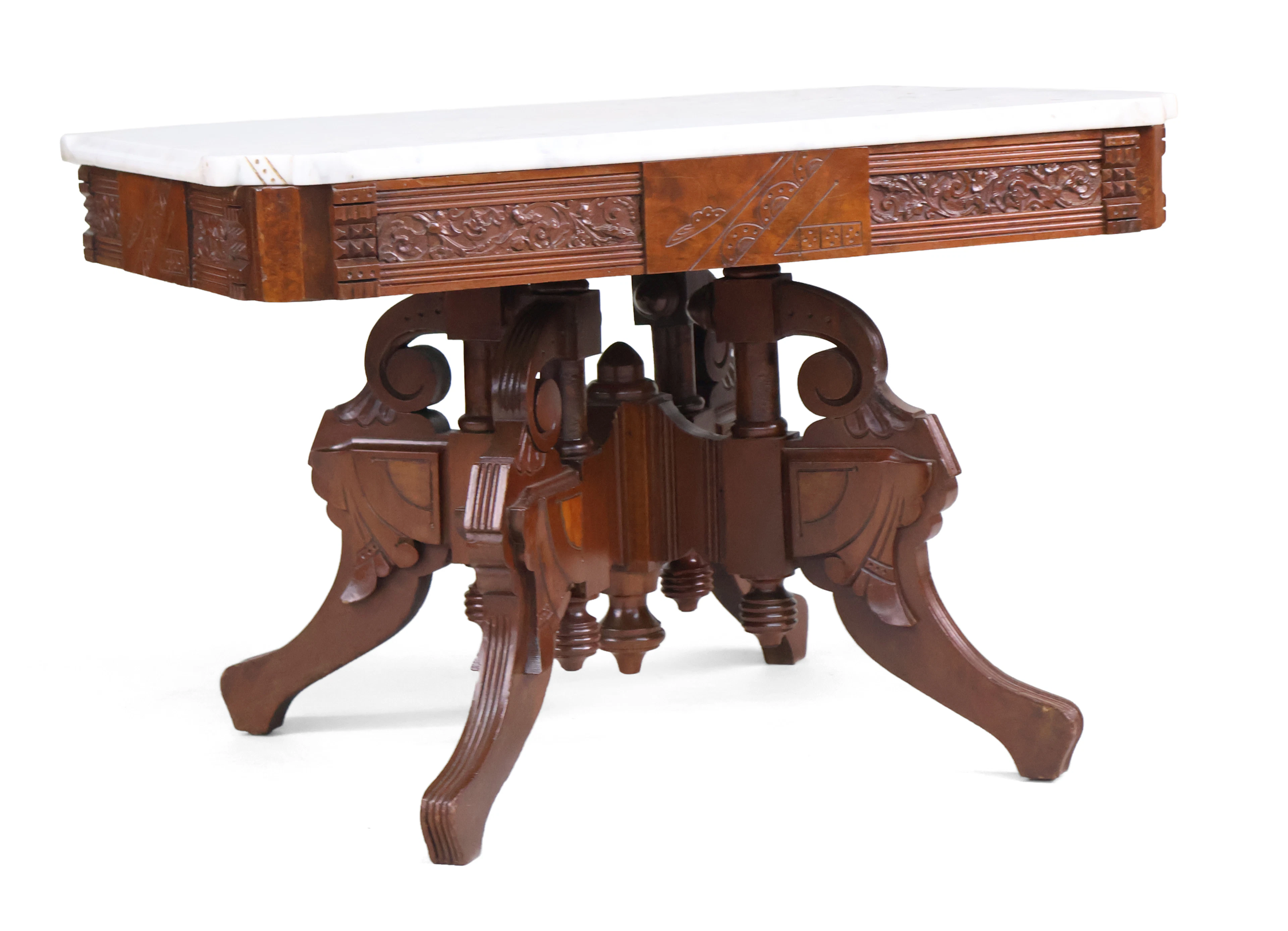 Victorian Marble Top Carved Mahogany Side Table