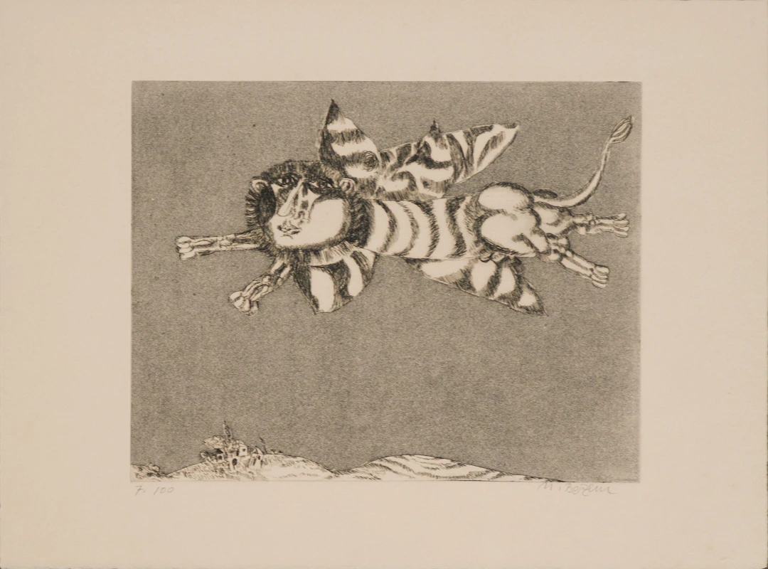 Naftali Bezem, 1924-2018, Flying Mythical Beast, Etching and Aquatint