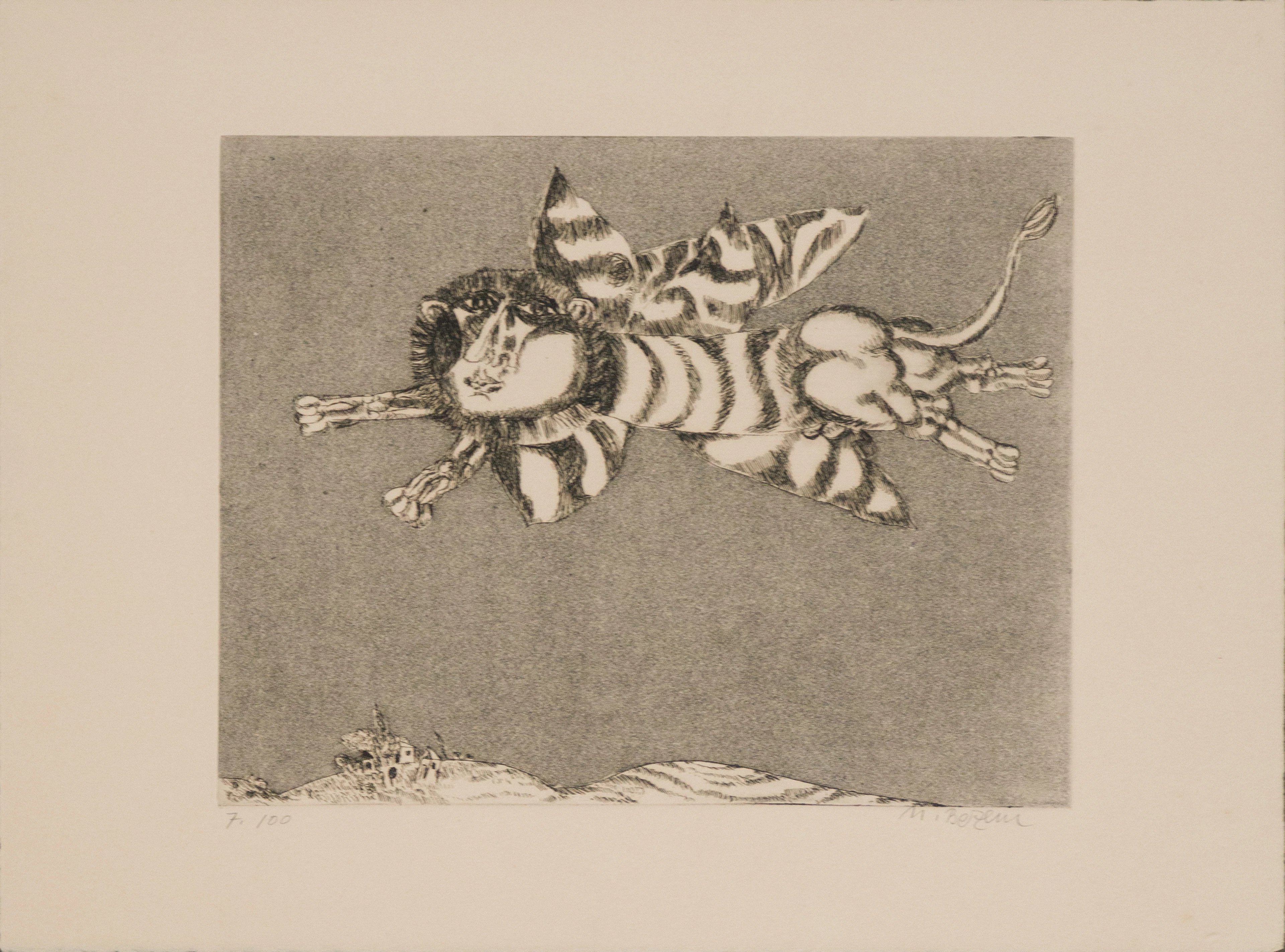 Naftali Bezem, 1924-2018, Flying Mythical Beast, Etching and Aquatint