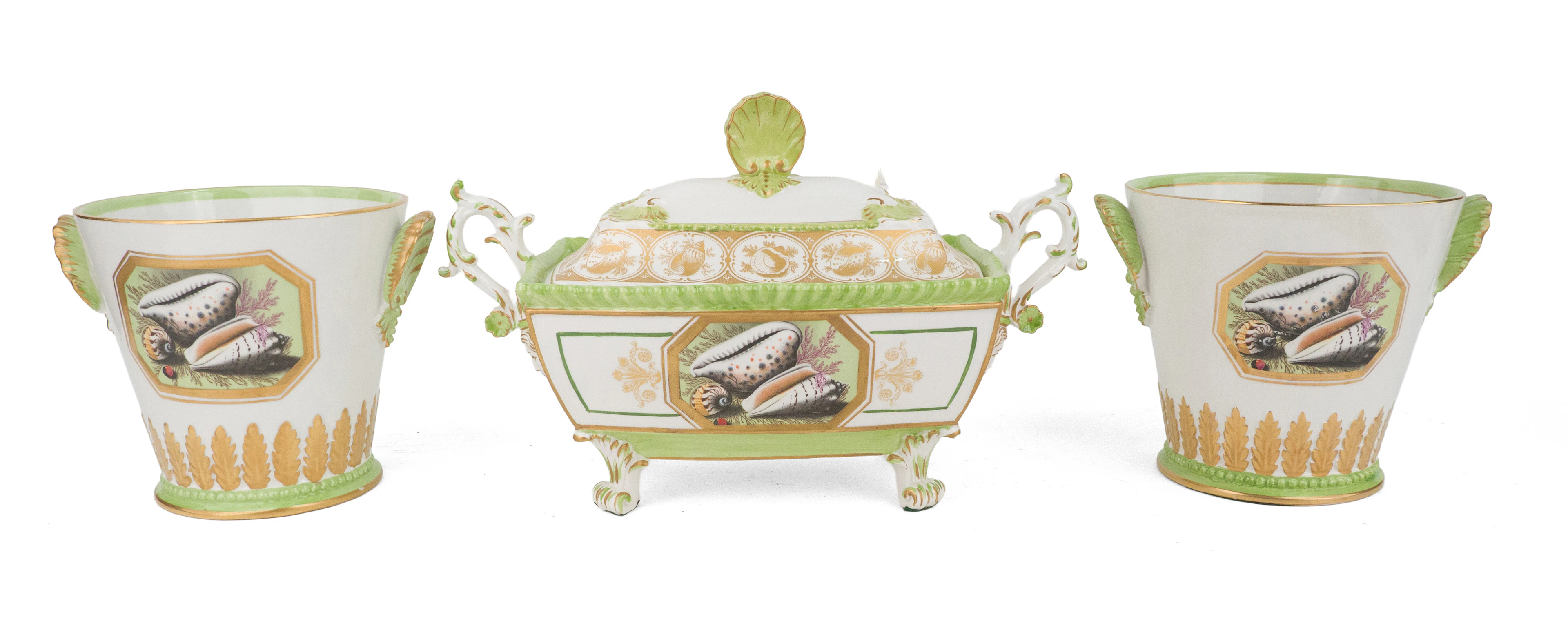 Three Piece Porcelain Nautical Motif Garniture Set