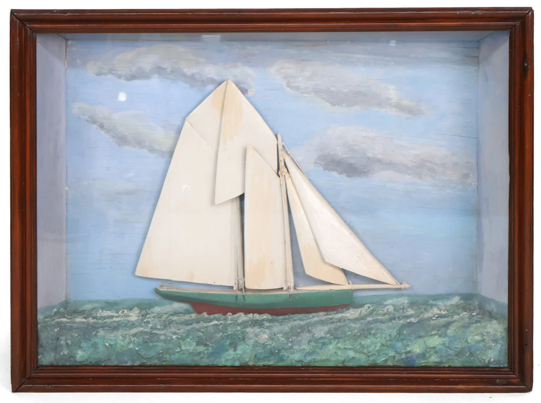 Folk Art Maritime Shadowbox of a Sailing Ship