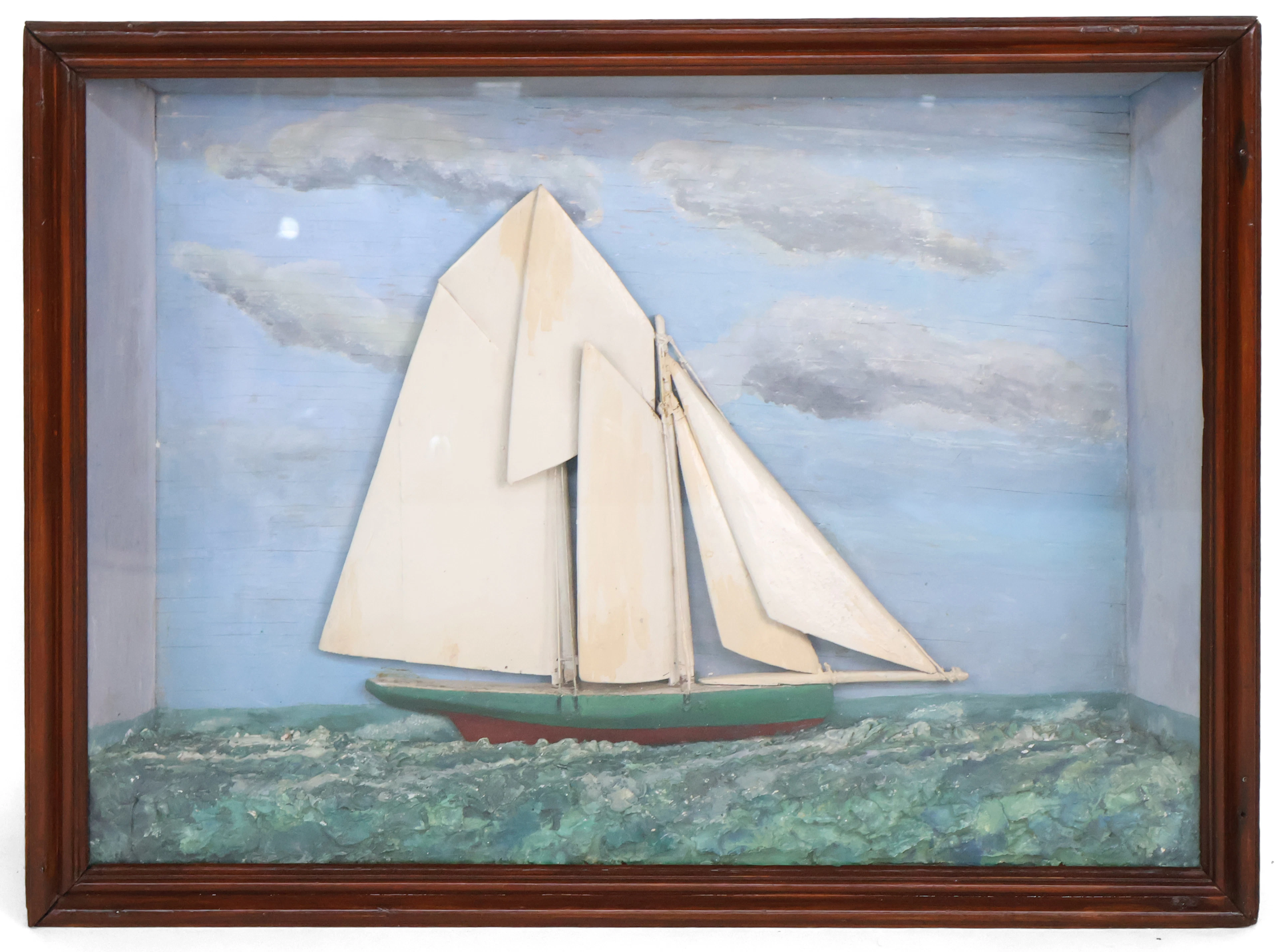 Folk Art Maritime Shadowbox of a Sailing Ship