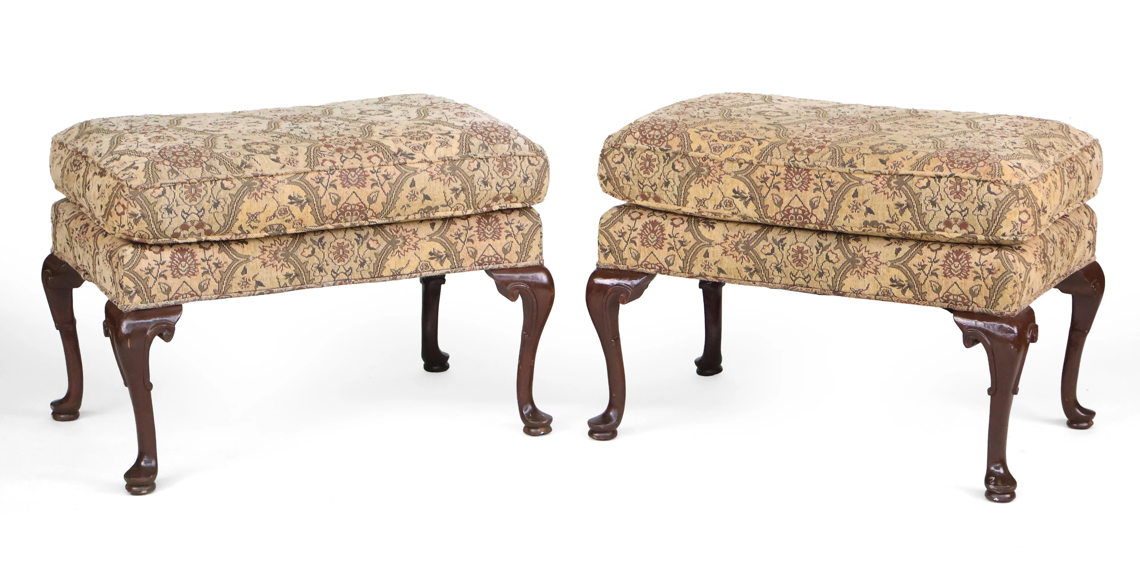 Pair of Queen Anne Style Mahogany Ottomans