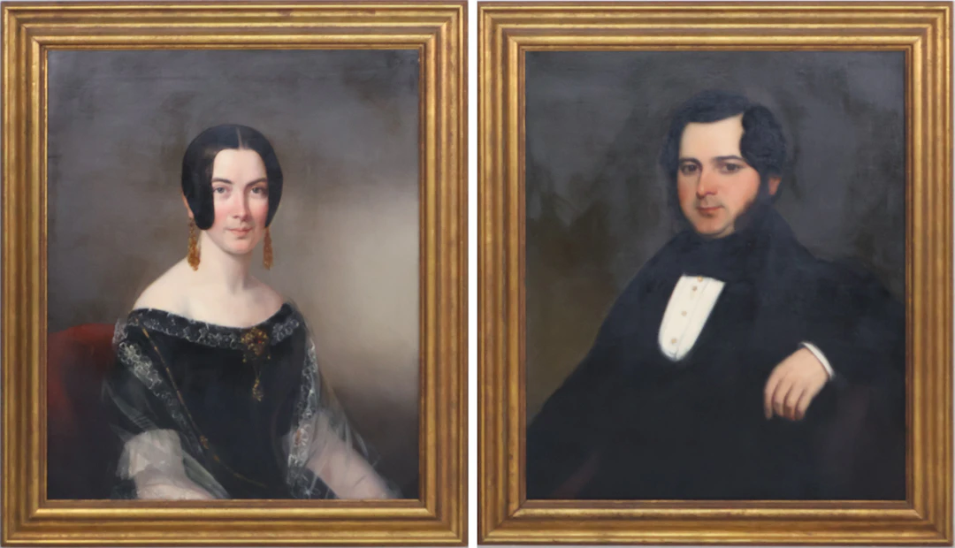 Pair of Portraits of a Husband and Wife, Oil on Canvas