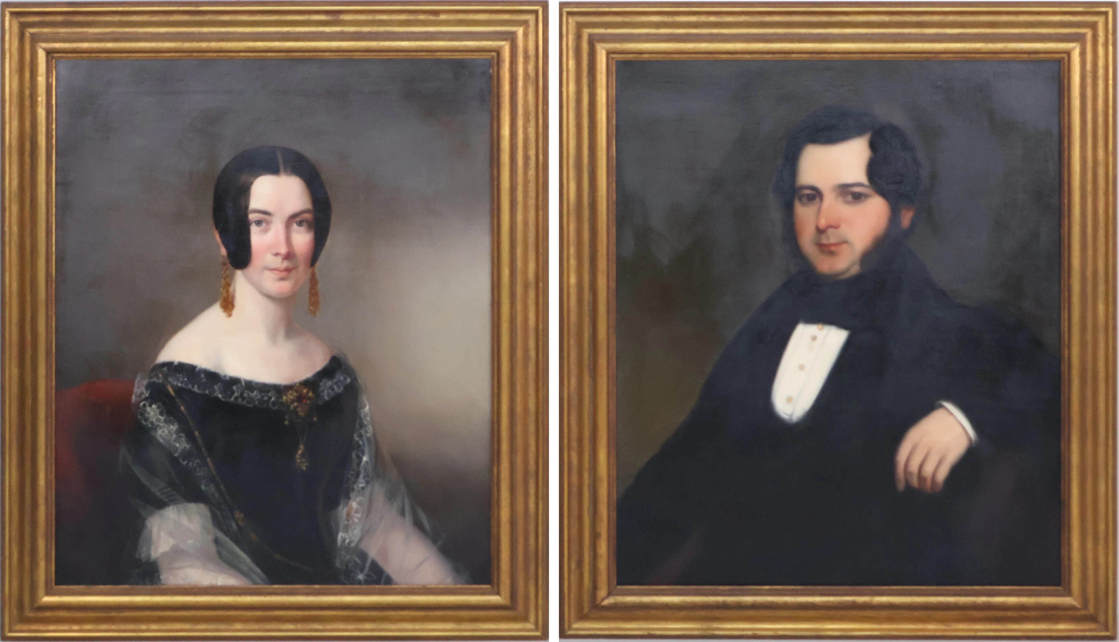 Pair of Portraits of a Husband and Wife, Oil on Canvas