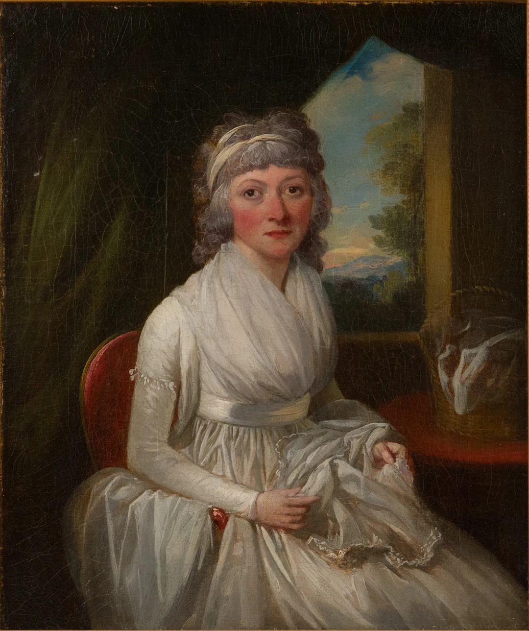Attrib. to Ralph Earl, 1751-1801, Portrait of a Lady Sewing, Oil on Canvas