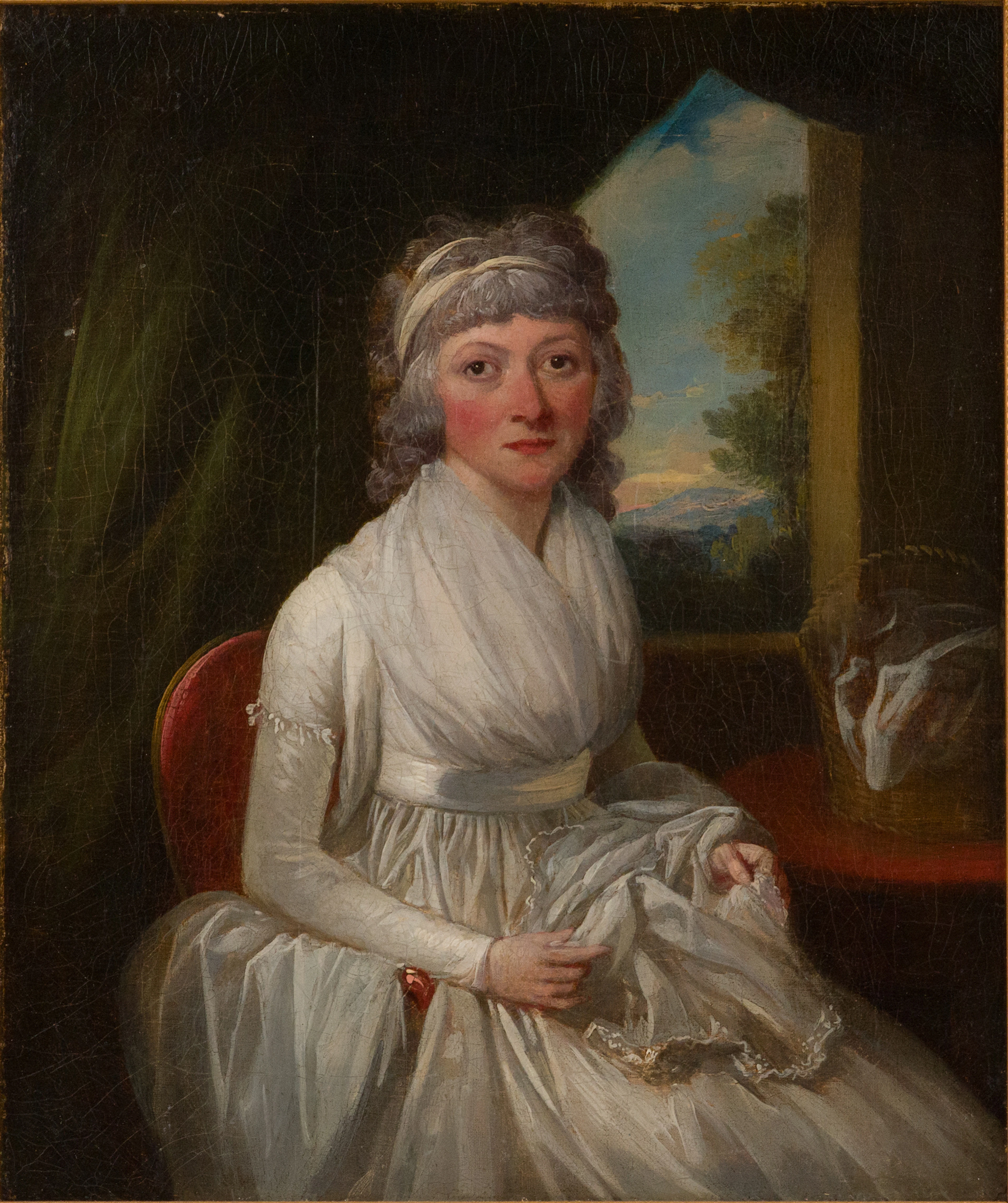 Attrib. to Ralph Earl, 1751-1801, Portrait of a Lady Sewing, Oil on Canvas