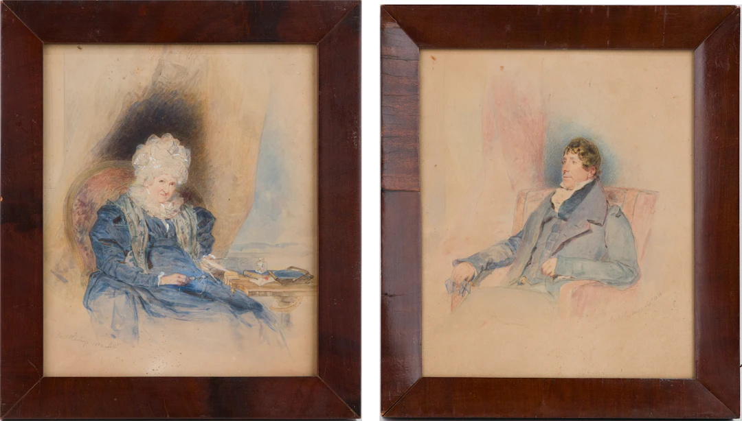 W.A. Hastings, Pair of Portraits Gentleman and Lady, Watercolor and