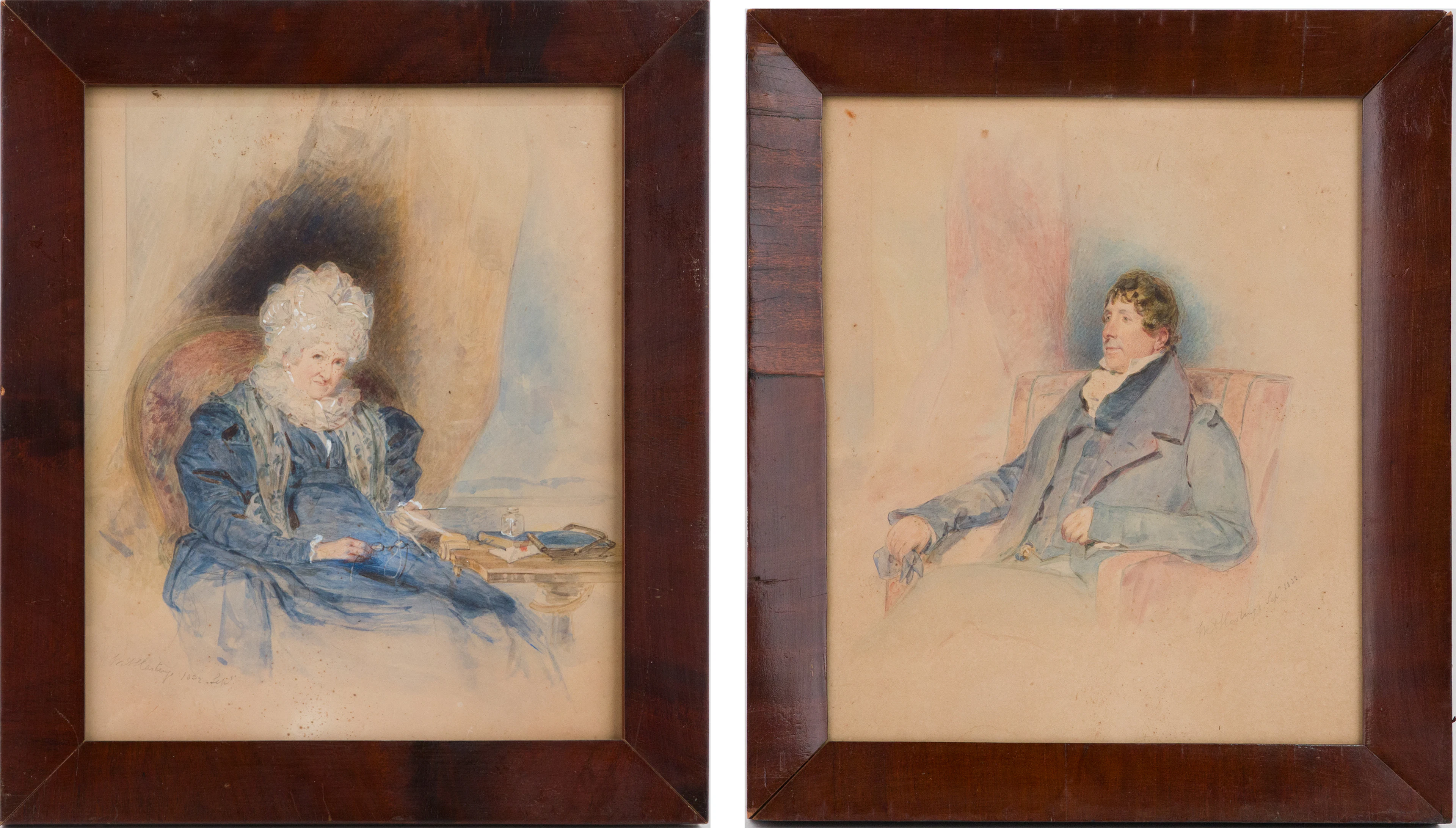 W.A. Hastings, Pair of Portraits Gentleman and Lady, Watercolor and