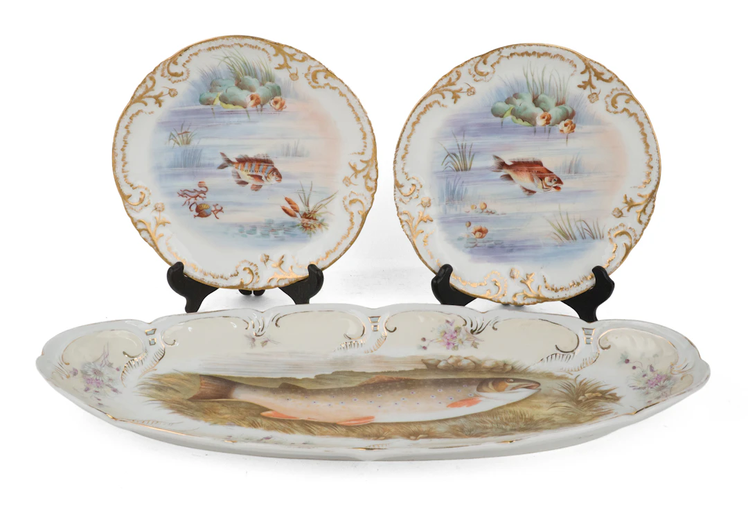 Five Limoges France Porcelain Fish Plates