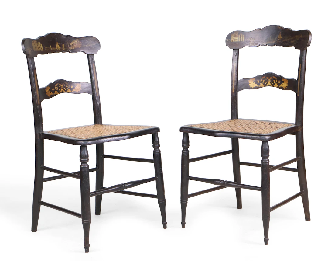 Pair of Maritime Themed Stencil Decorated Side Chairs
