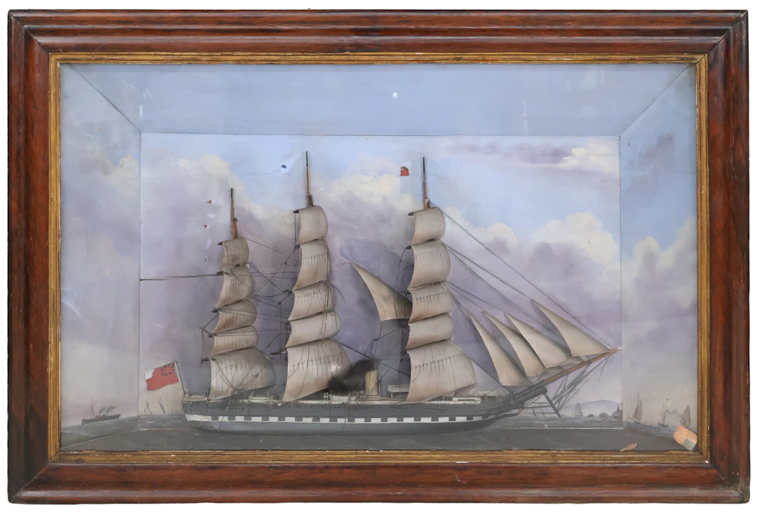 Folk Art Maritime Shadowbox of a Clipper Ship