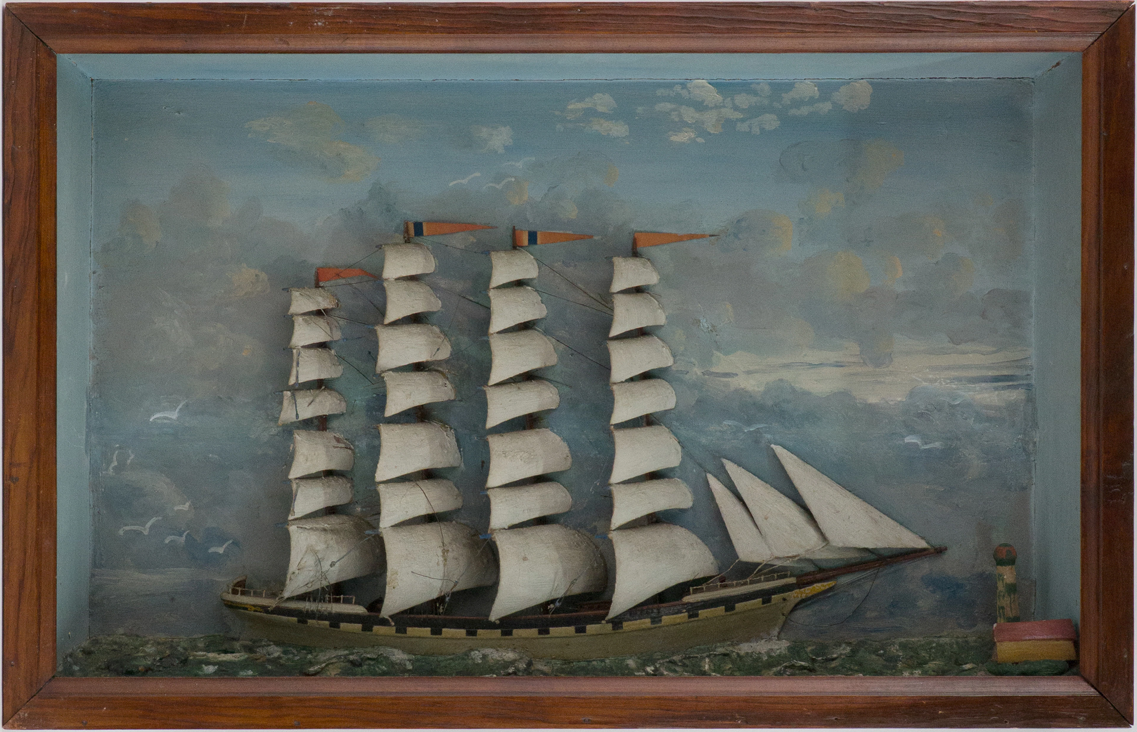 Folk Art Maritime Shadowbox of a Clipper Ship