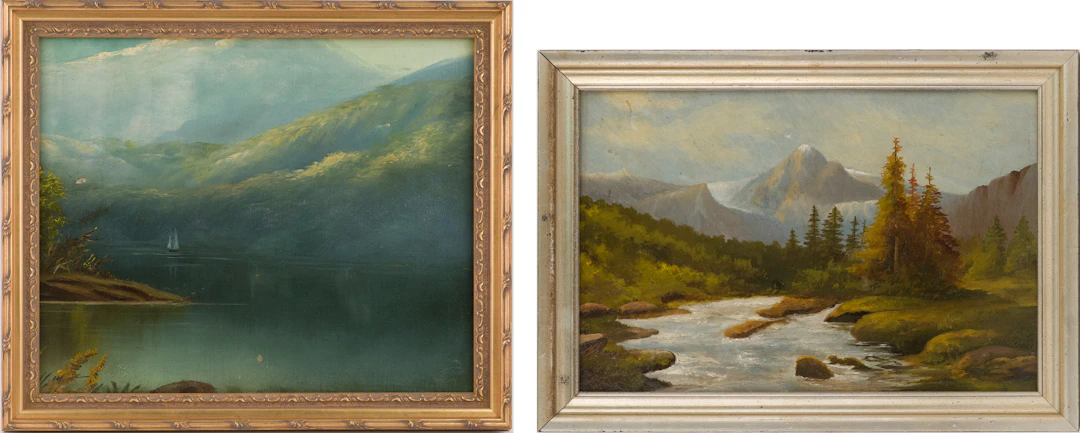Riverscape with Mountain, Oil on Board