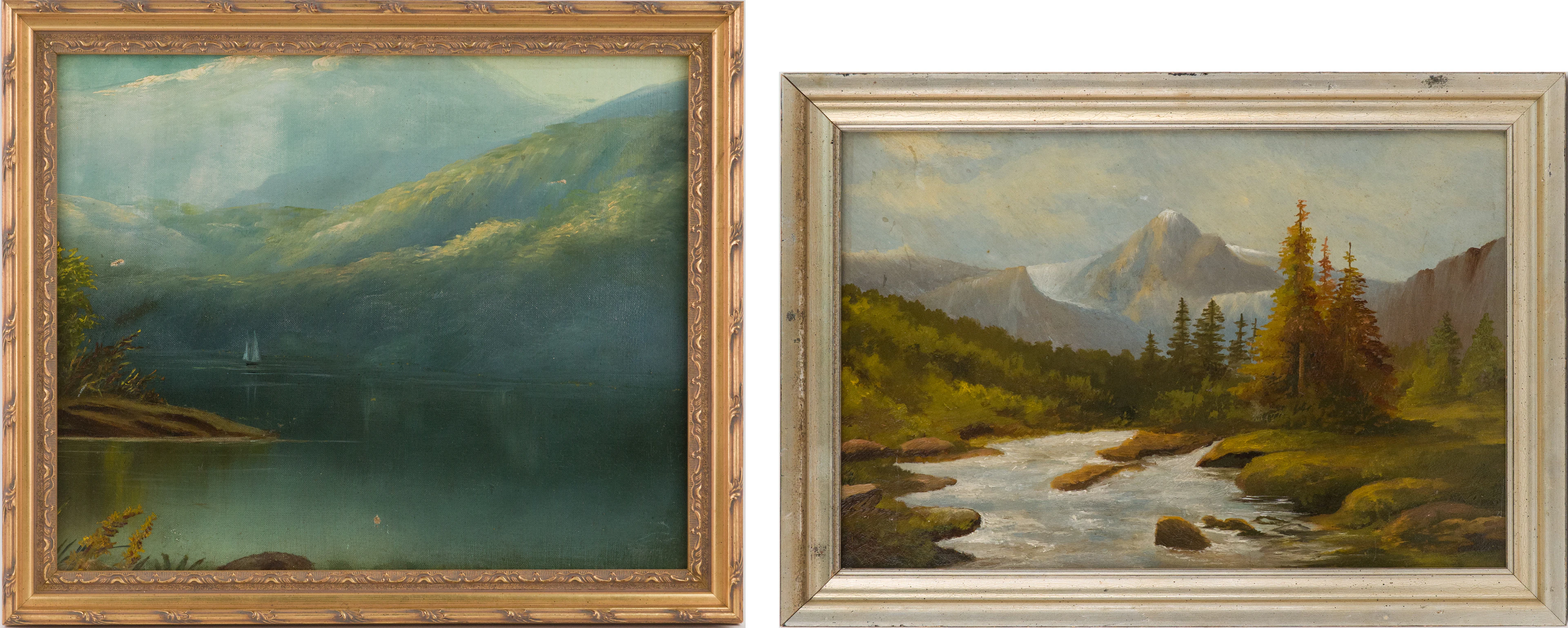 Riverscape with Mountain, Oil on Board