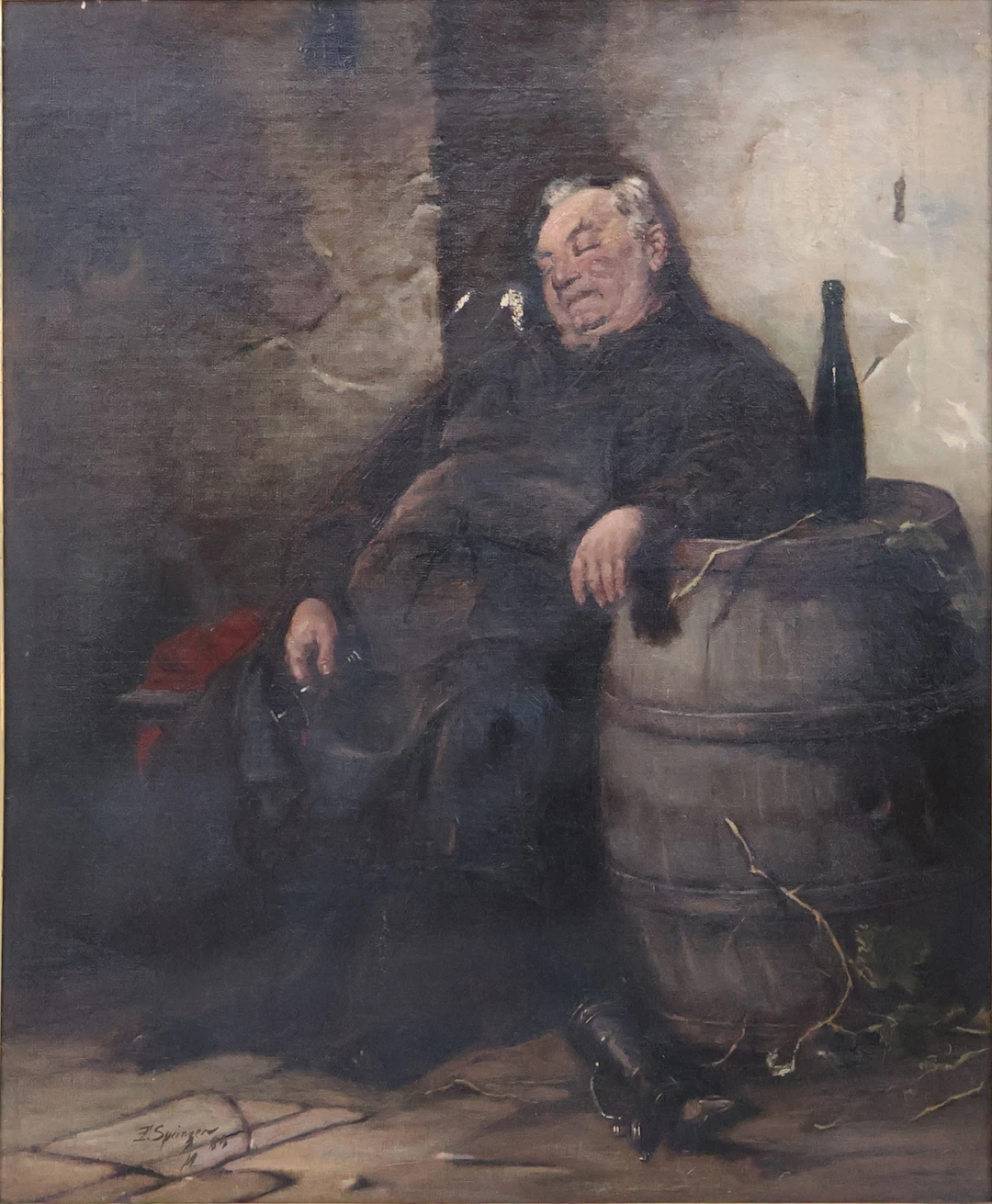 After Adolf Humborg, German 1847-1921, Seated Monk with Wine Barrell