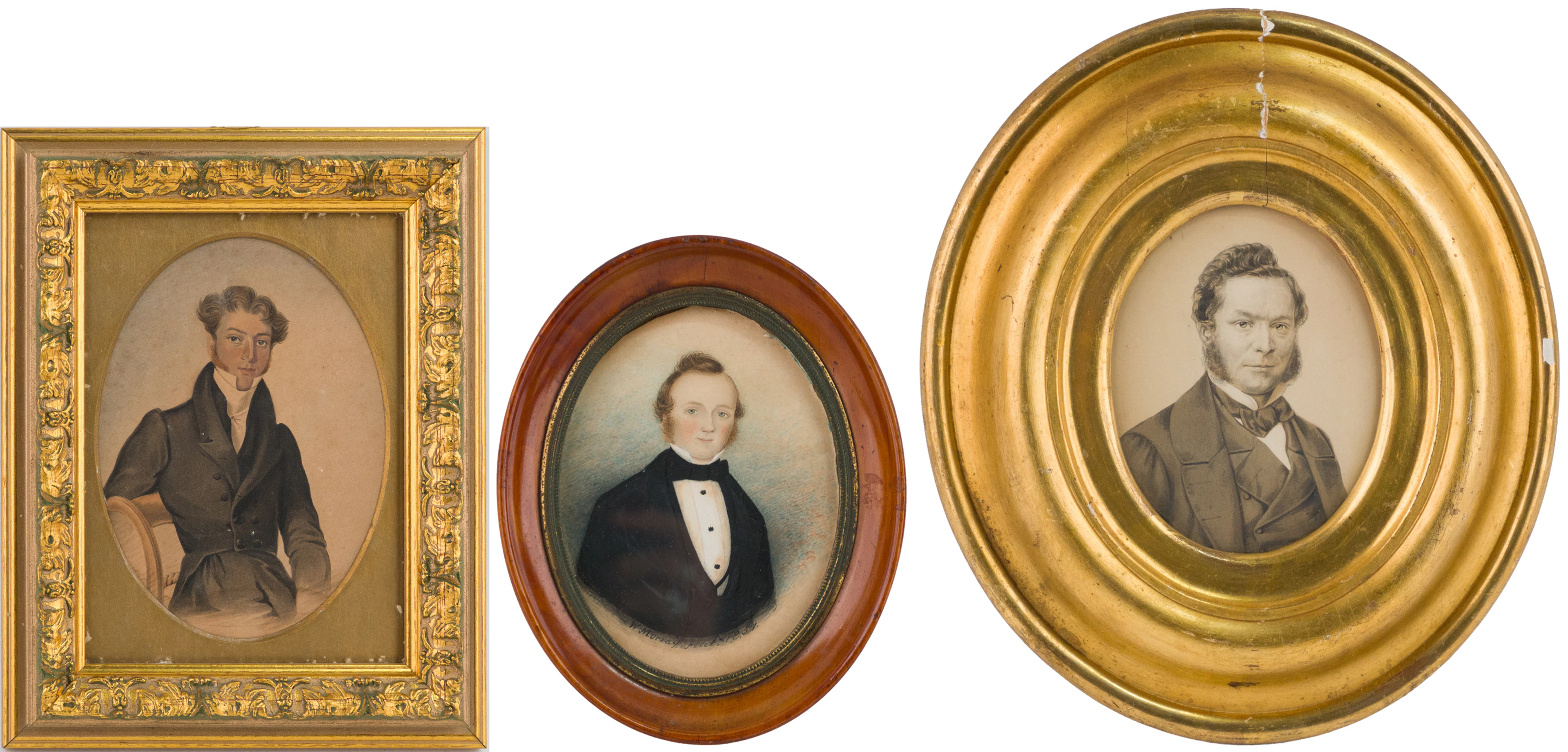 Three Portraits of Gentlemen, Mixed Media on Paper