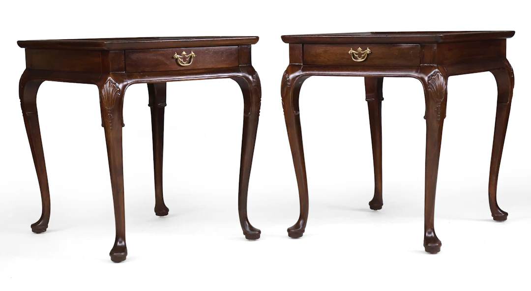 Pair of Henredon Queen Anne Style Mahogany Side Tables