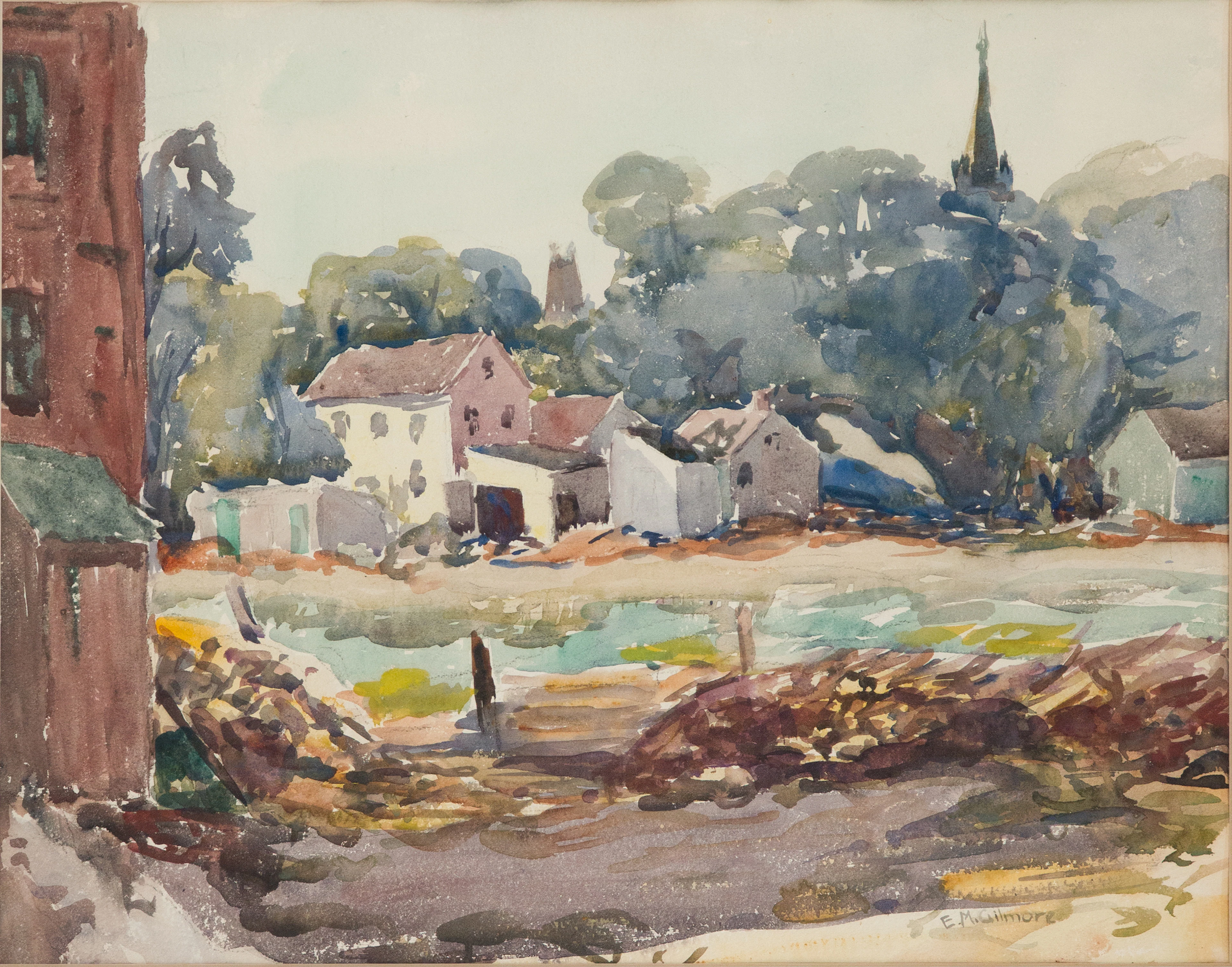 Ethel M. Gilmore, American , Village Scene, Watercolor on Paper