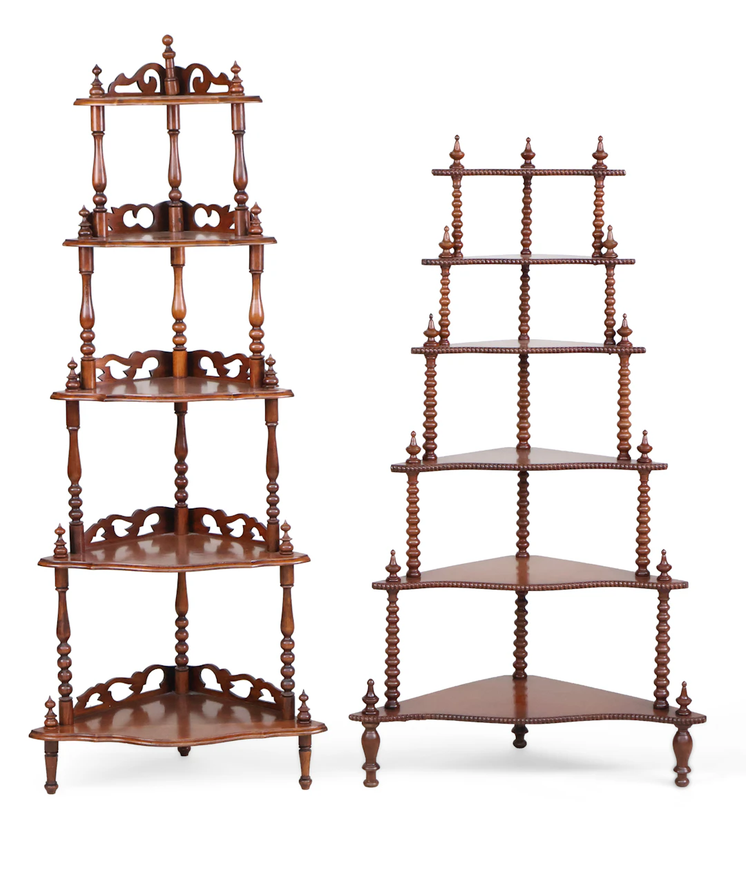 Two Victorian Mahogany Corner Etageres