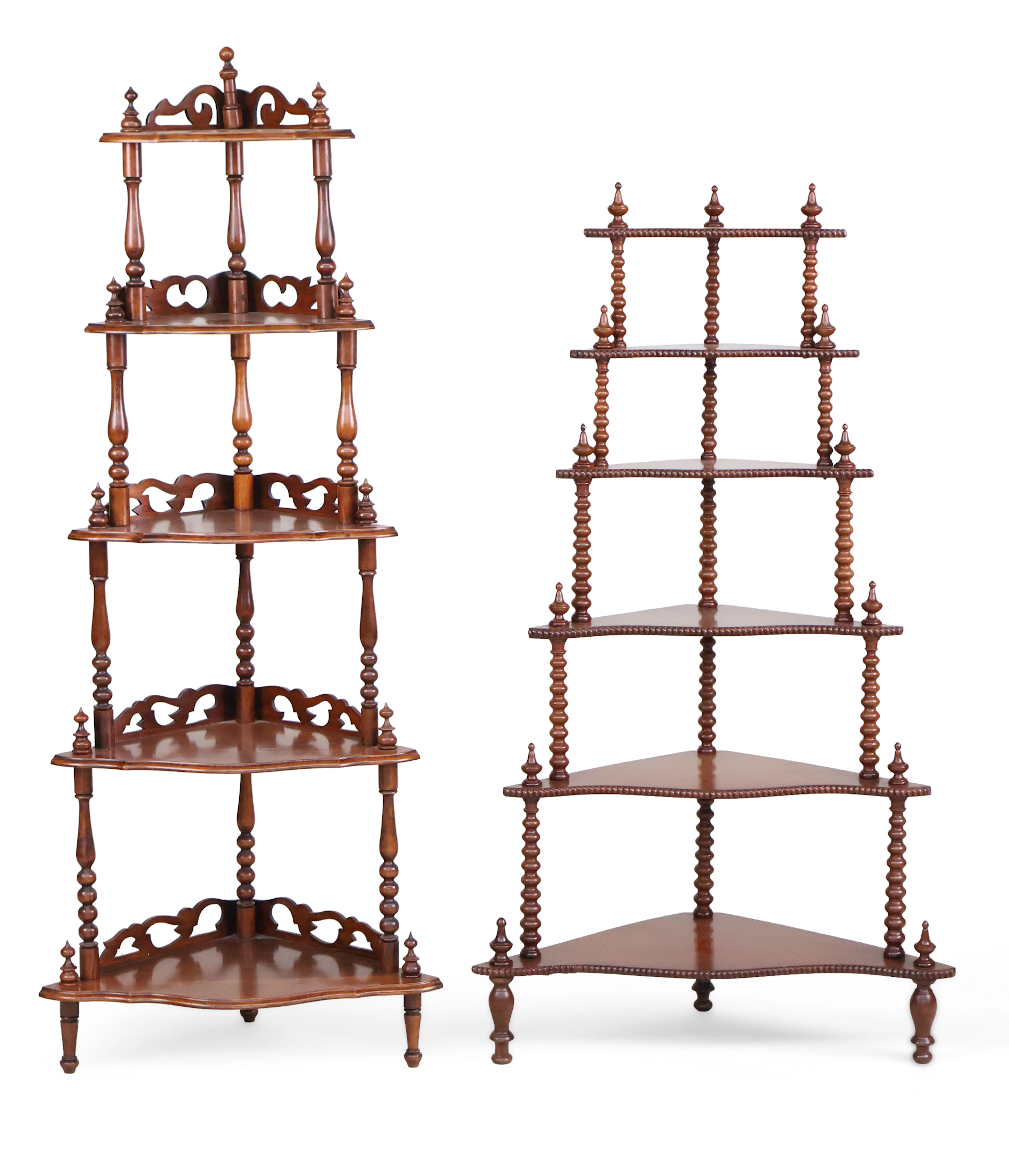 Two Victorian Mahogany Corner Etageres