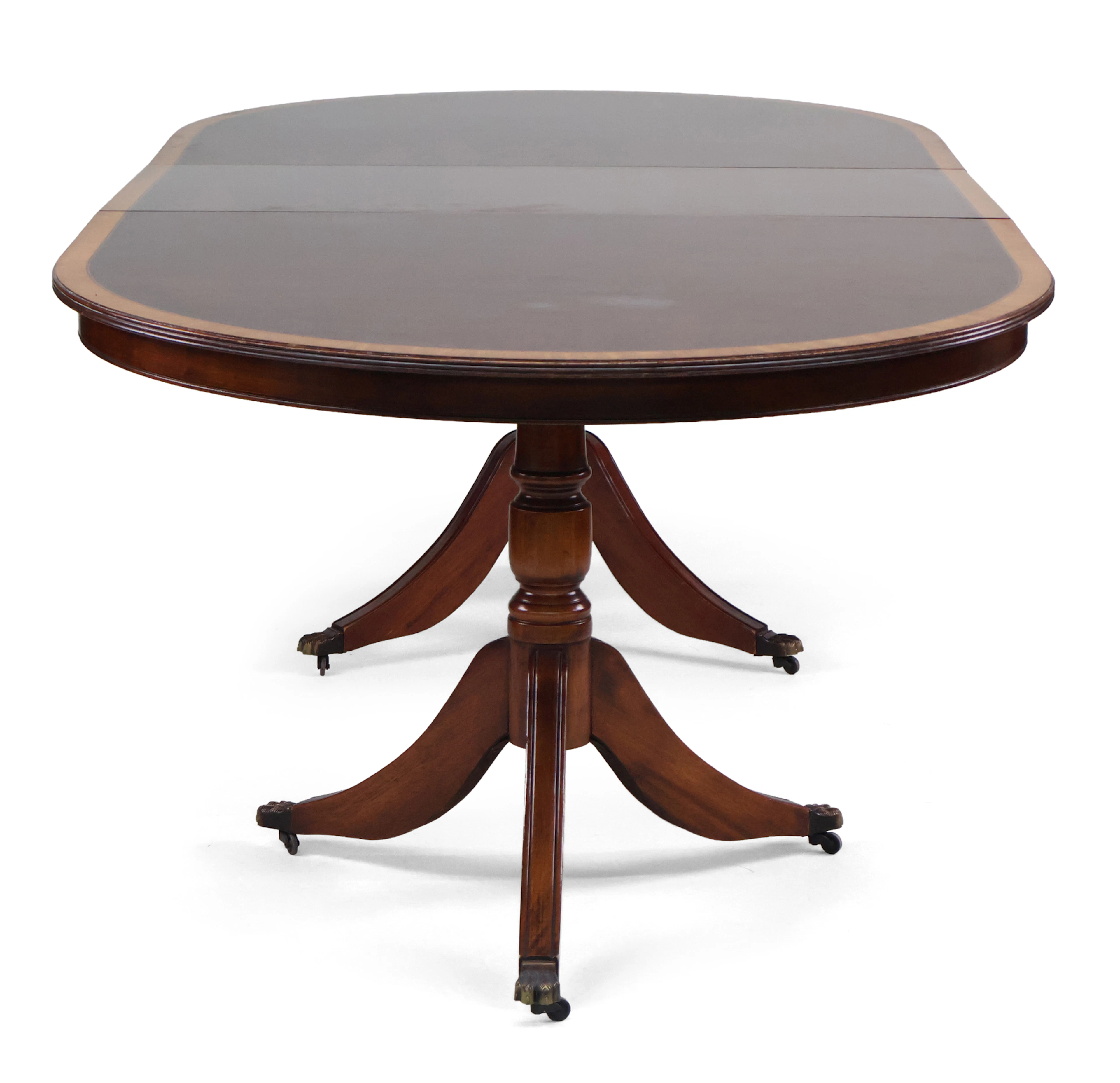 Regency Style Inlaid Mahogany Double Pedestal Dining Table