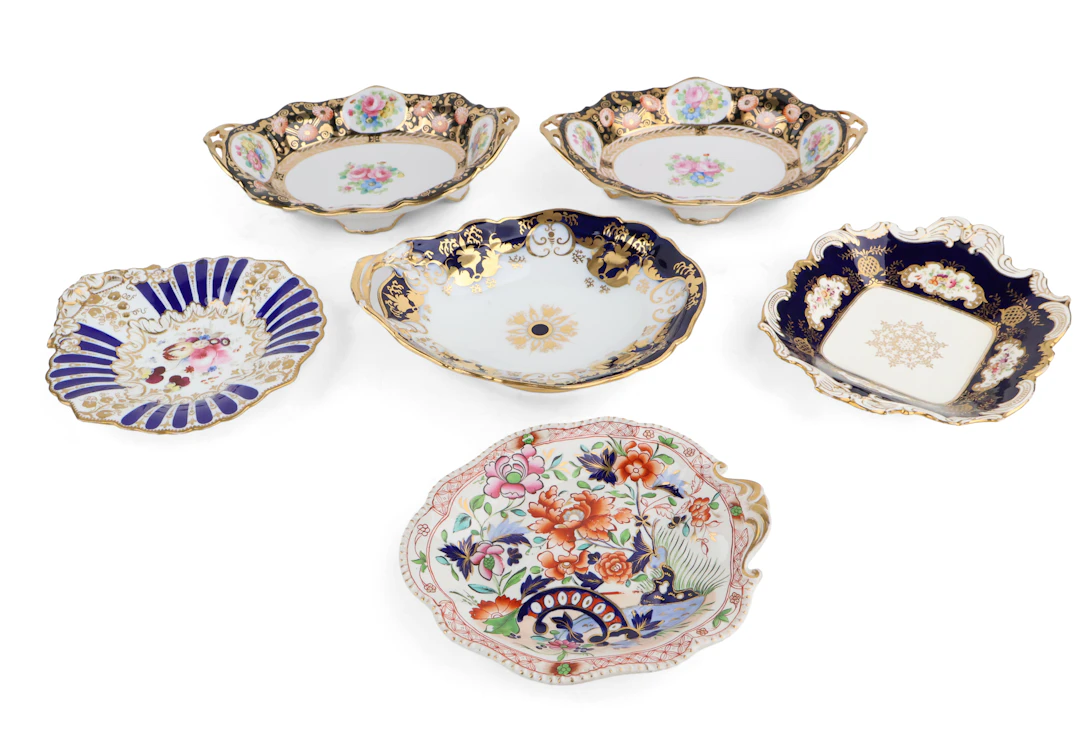 Six Gilt and Cobalt Serving Dishes