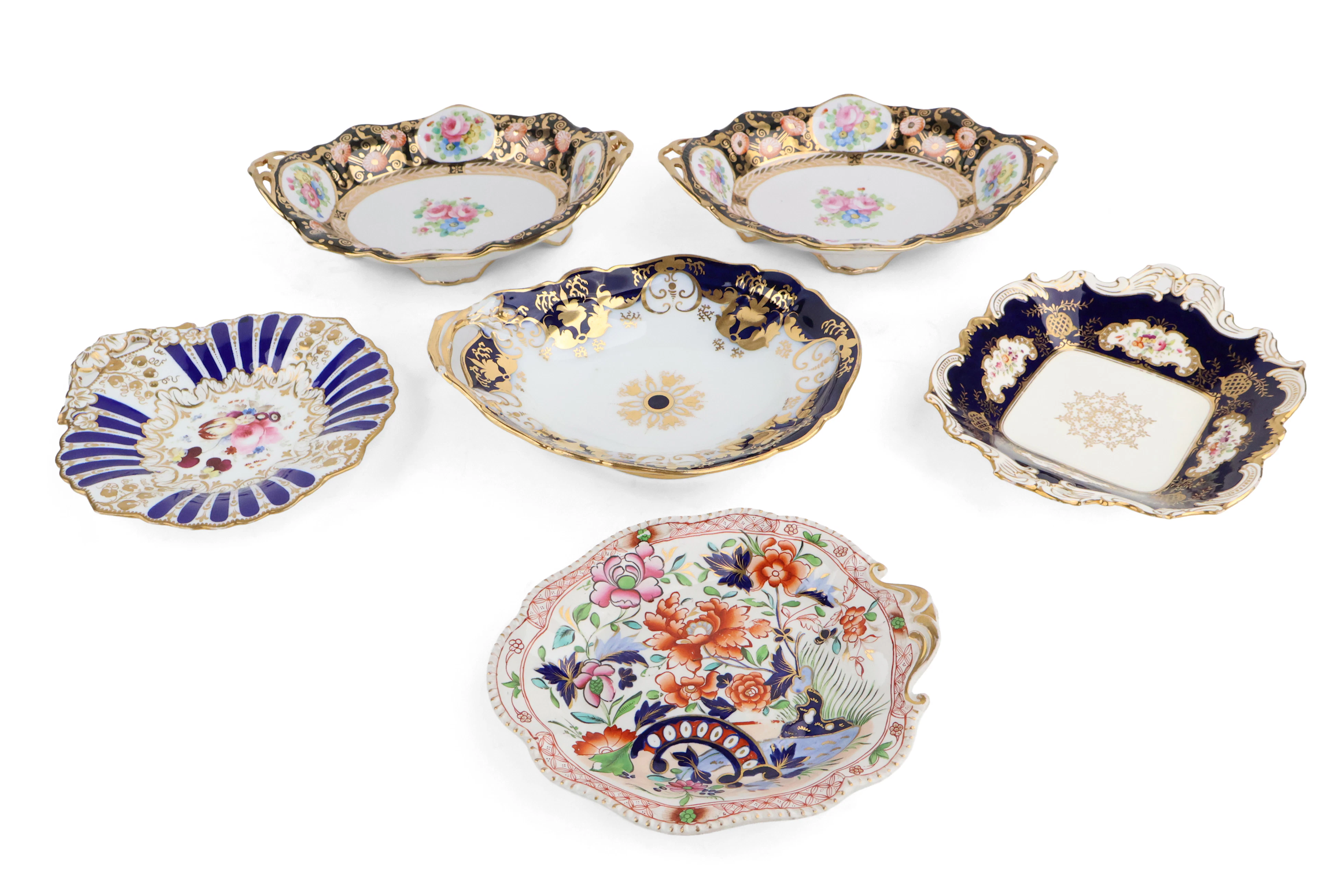 Six Gilt and Cobalt Serving Dishes